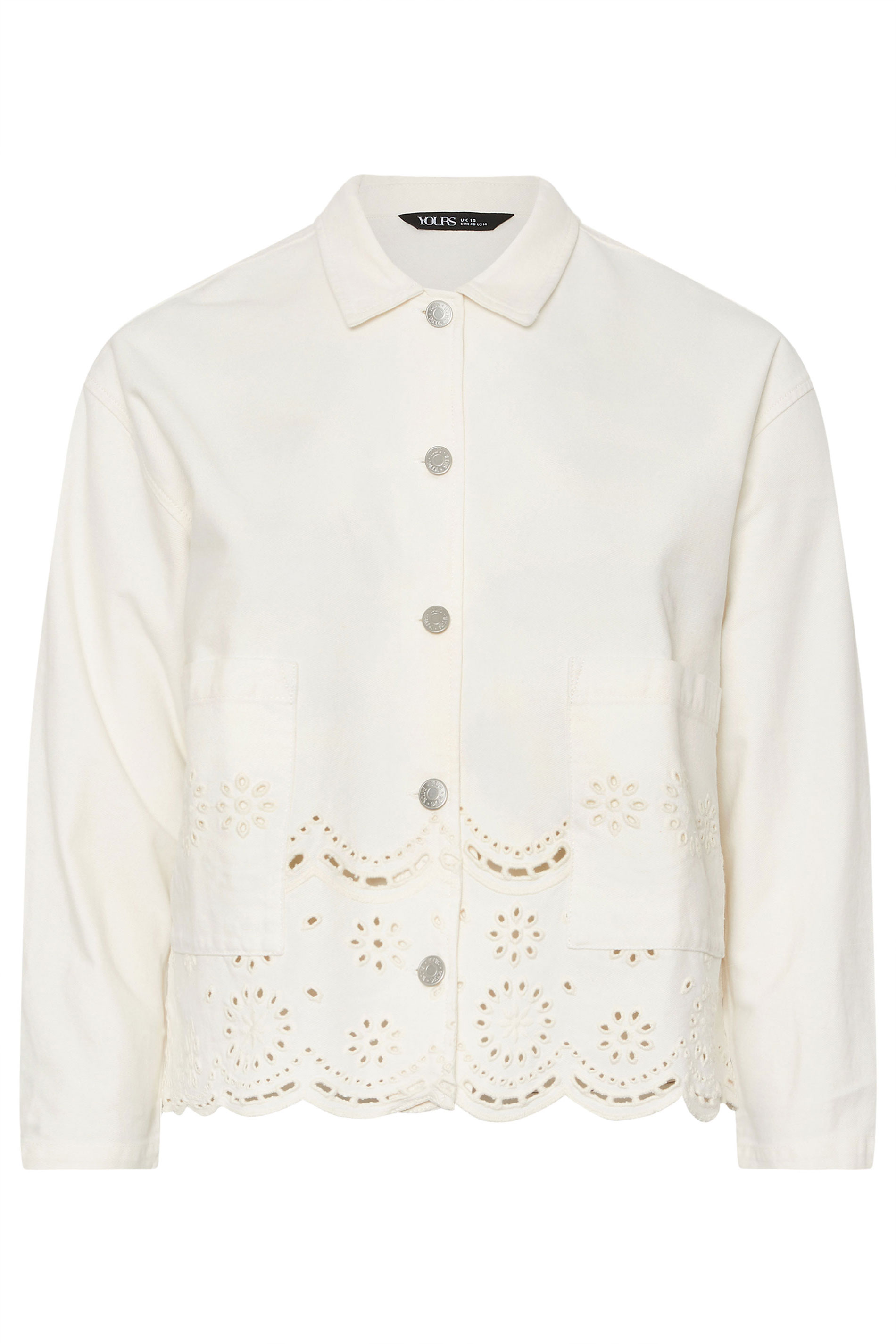 YOURS Plus Size Ivory White Broderie Anglaise Twill Shacket | Yours Clothing 5
