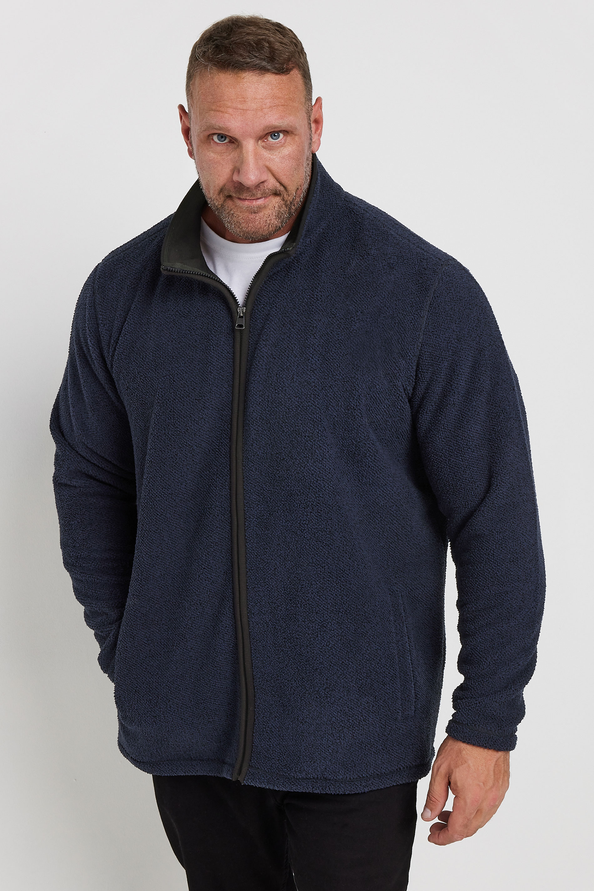 BadRhino Big & Tall Navy Blue Textured Zip Through Fleece | BadRhino 3