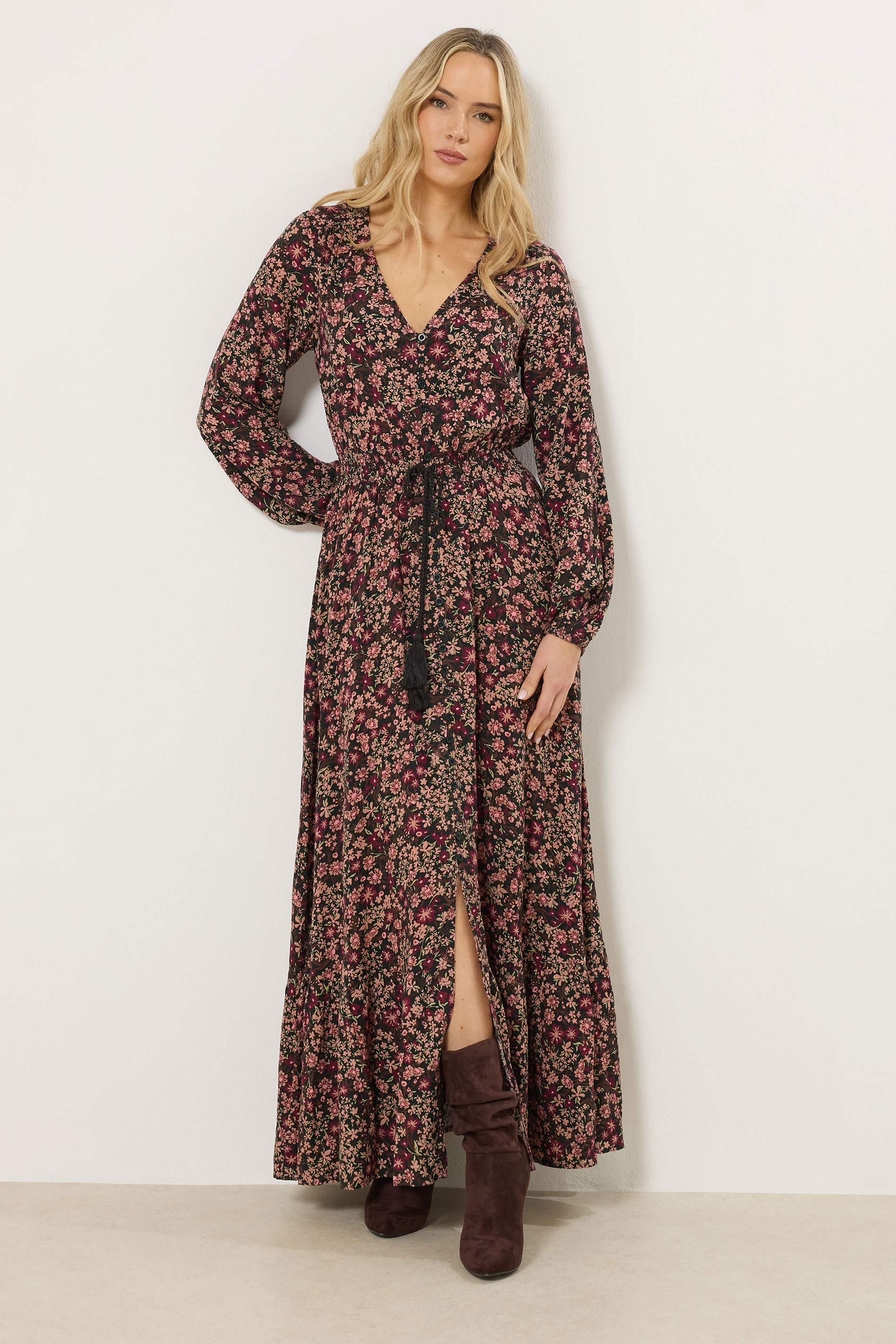 LTS Tall Black Floral Button Maxi Dress | Long Tall Sally 3