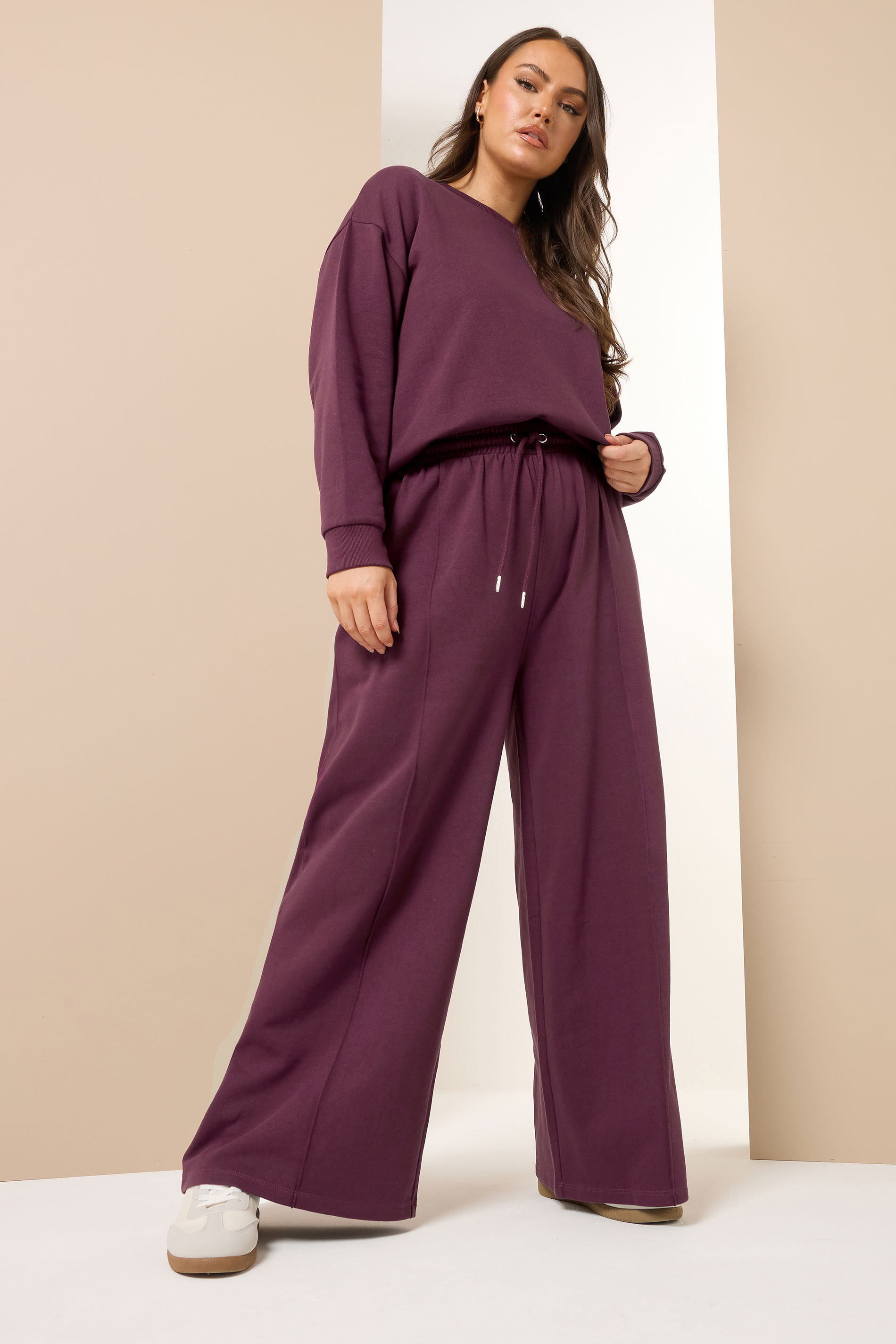 YOURS Plus Size Burgundy Red Wide Leg Joggers | Yours Clothing 2