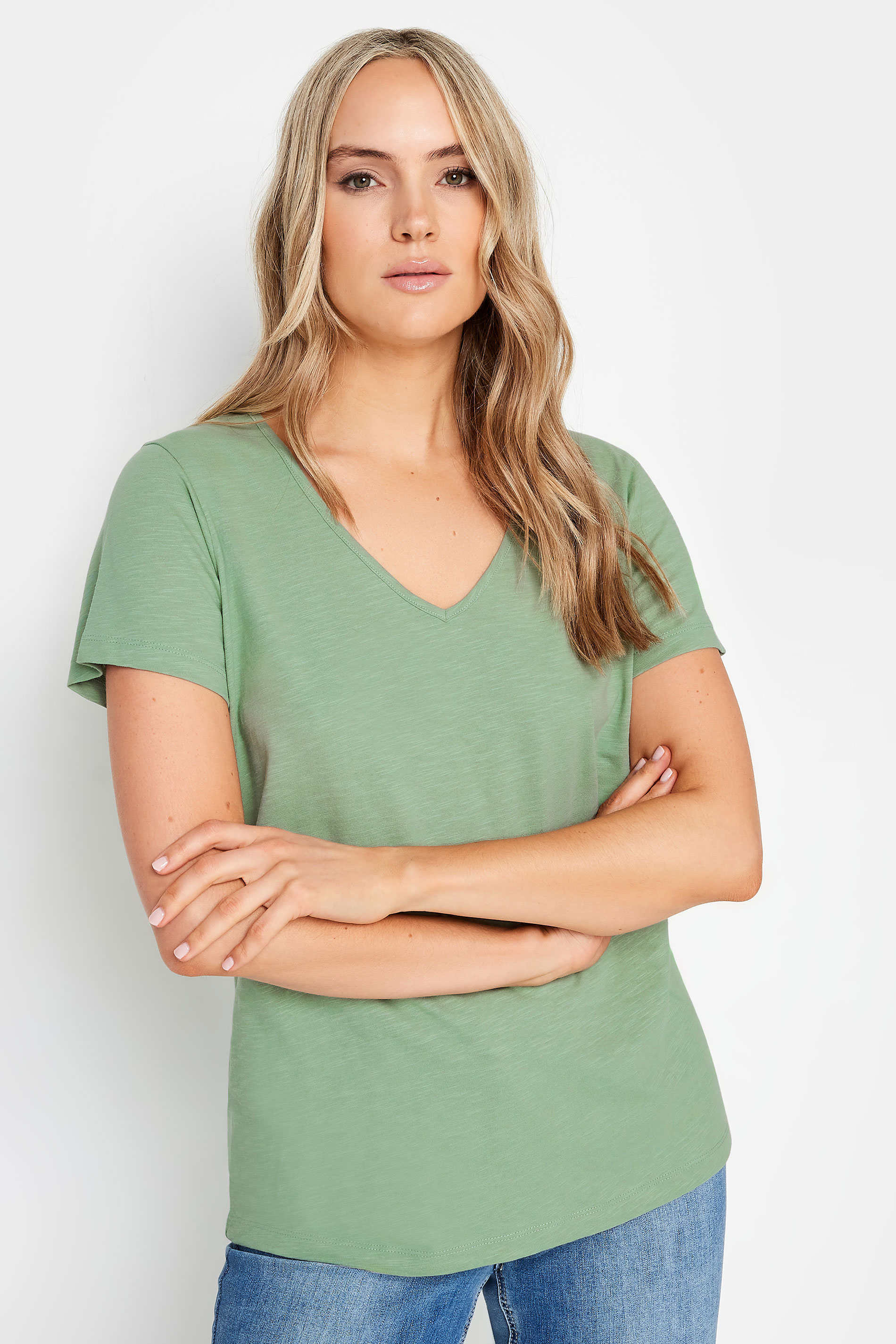 LTS Tall 2 PACK Green & Grey Stripe Cotton T-Shirt | Long Tall Sally 1