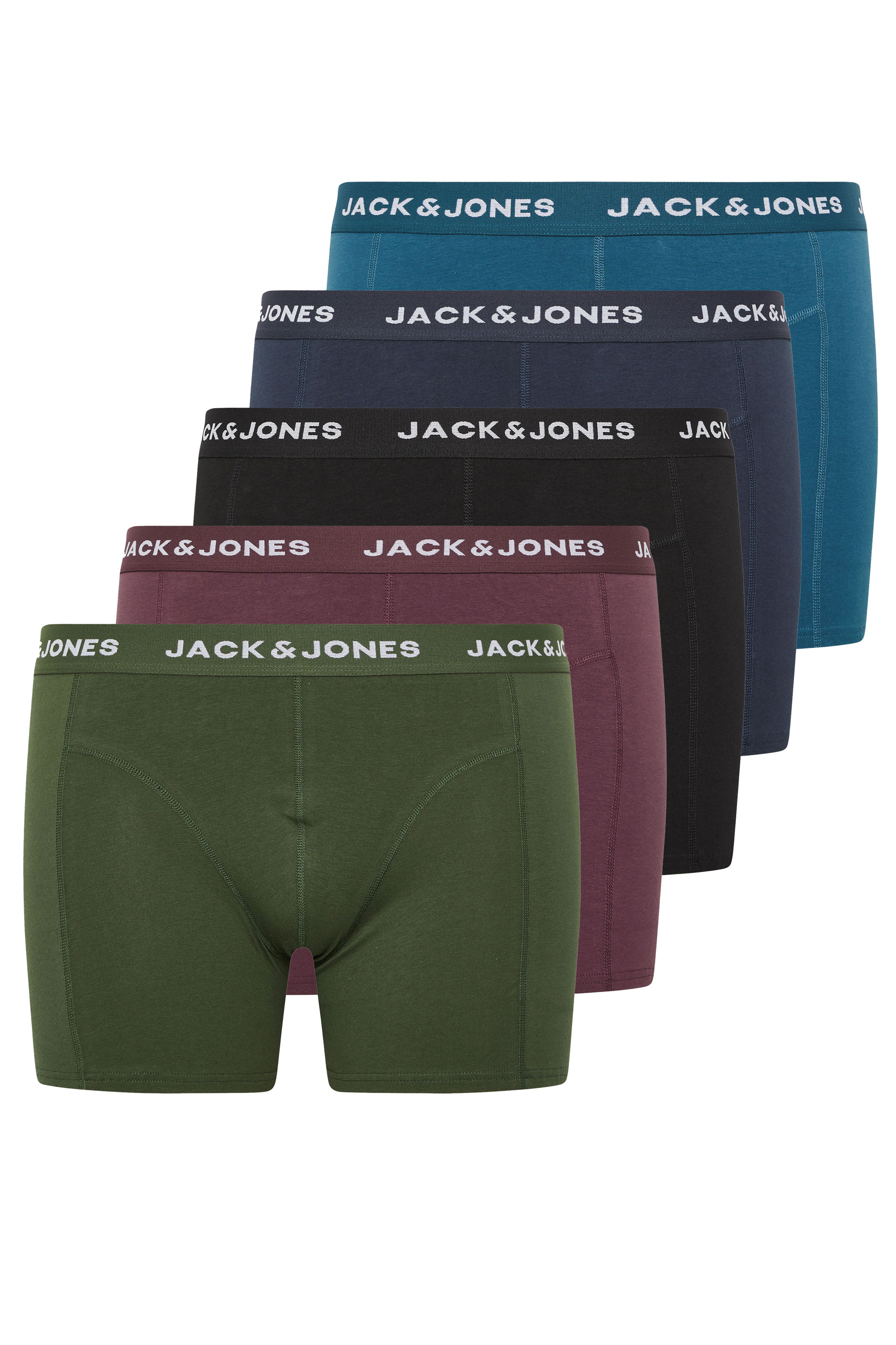 JACK & JONES Big & Tall 5 PACK Green/Blue/Black/Navy/Purple Boxers | BadRhino 3