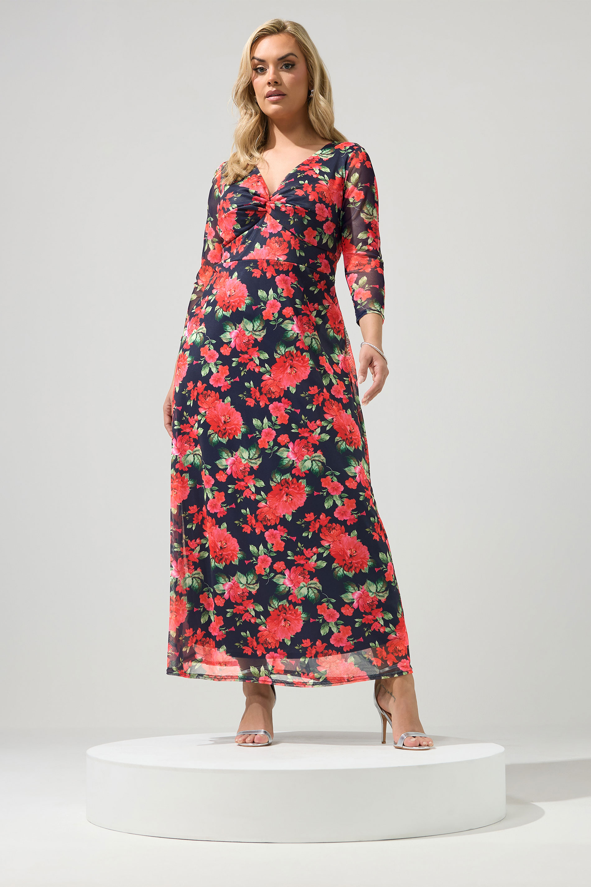 YOURS LONDON Plus Size Navy Blue Floral Knot Dress | Yours Clothing 1