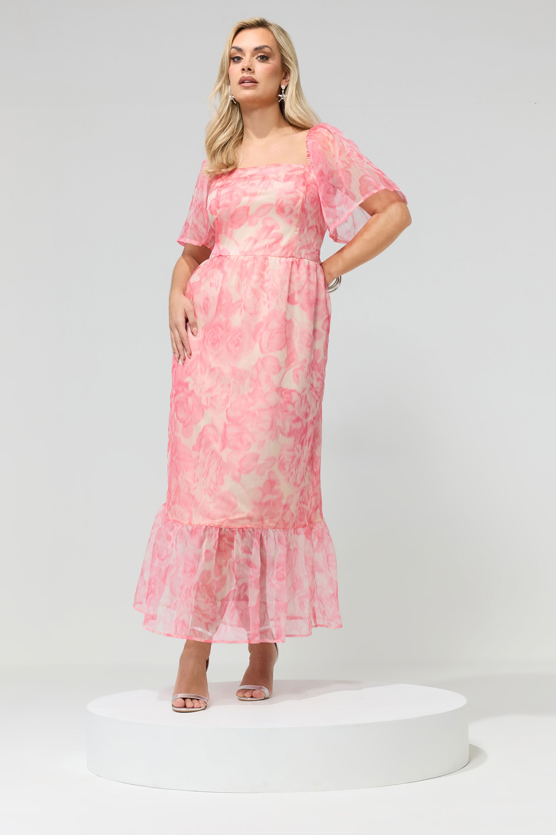 YOURS LONDON Plus Size Pink Floral Organza Dress | Yours Clothing 3
