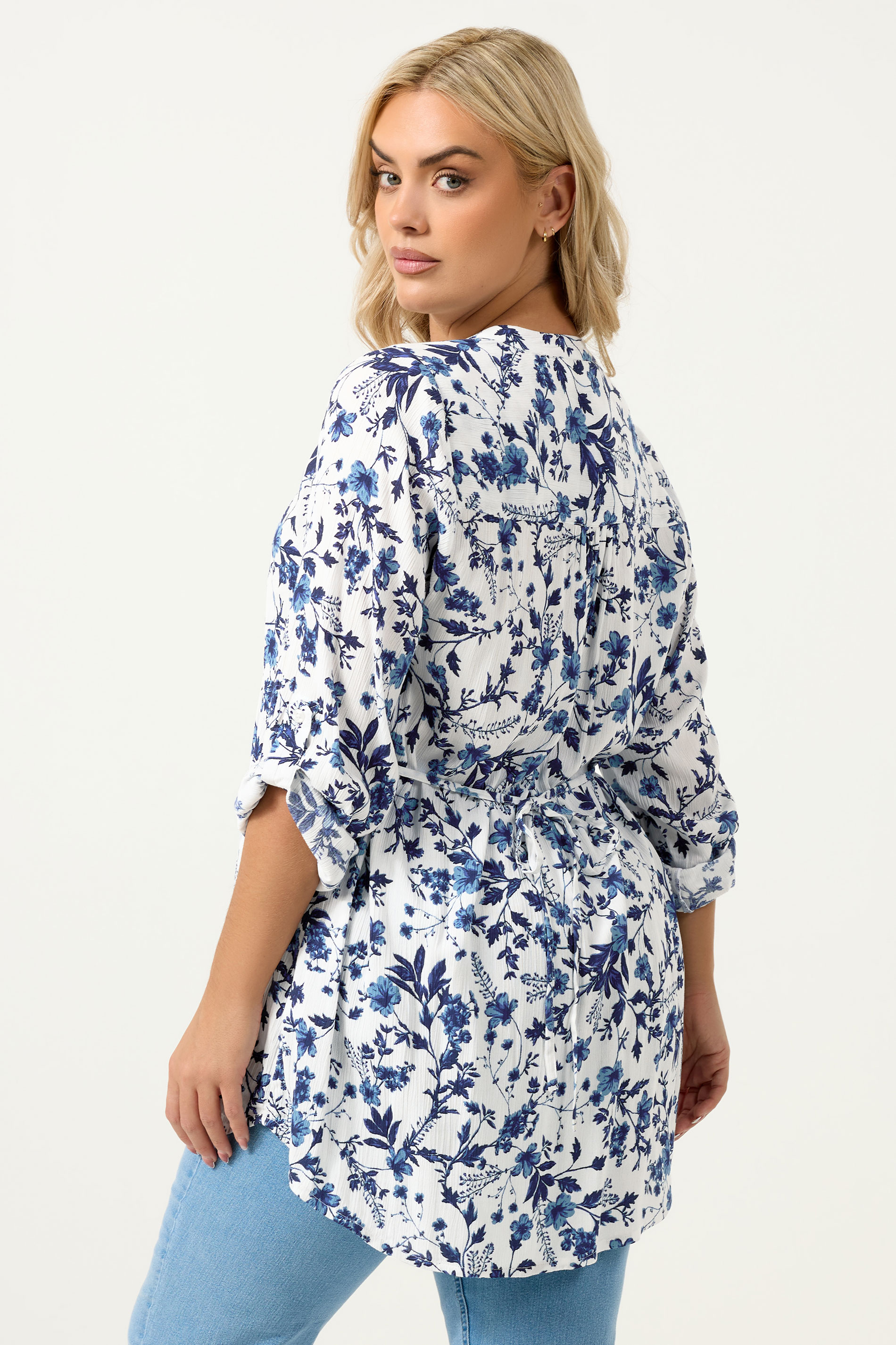 YOURS Plus Size Blue Floral Sequin Pintuck Blouse | Yours Clothing 2