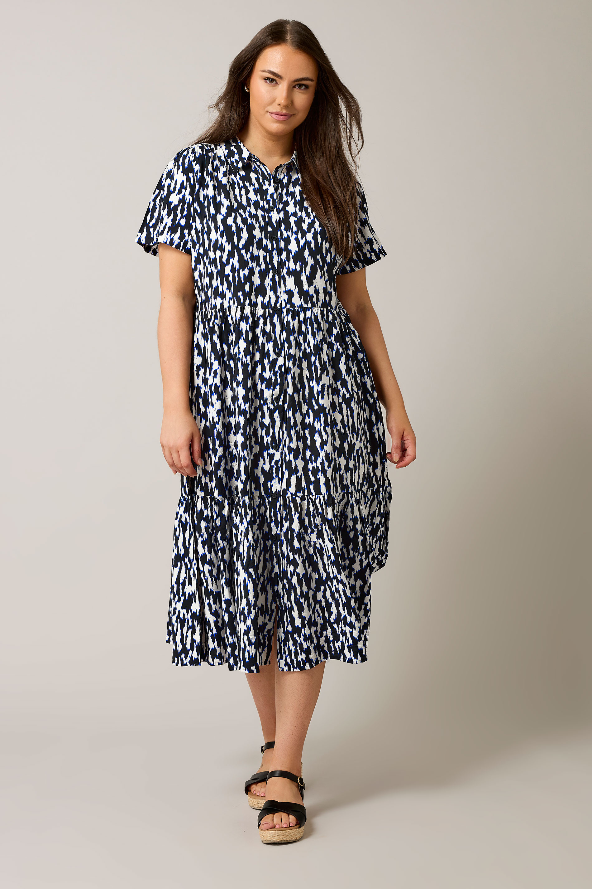 EVANS Plus Size Navy Blue Abstract Print Midi Shirt Dress | Evans  4