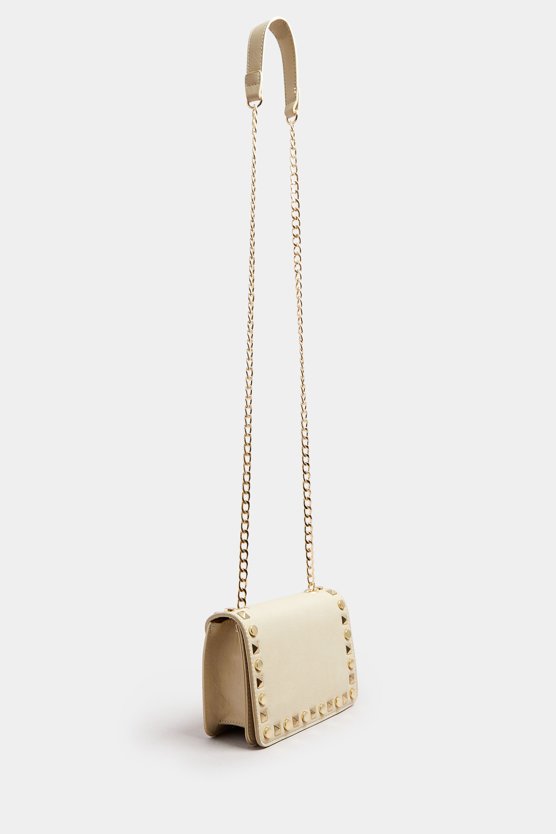 Beige Brown Faux Leather Stud Detail Cross Body Bag | Yours Clothing 4