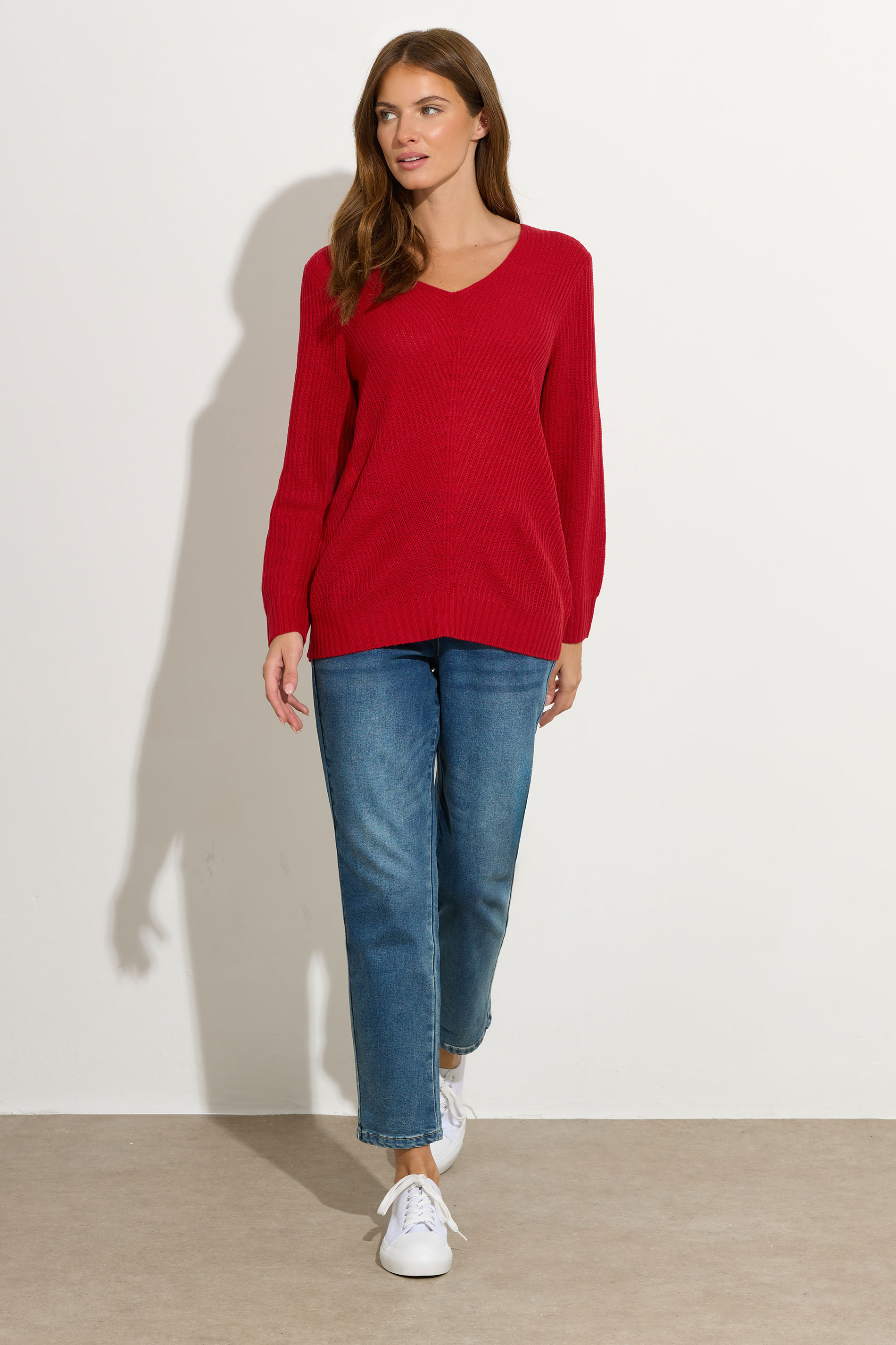 M&Co Red V-Neck Long Sleeve Knitted Jumper | M&Co 2