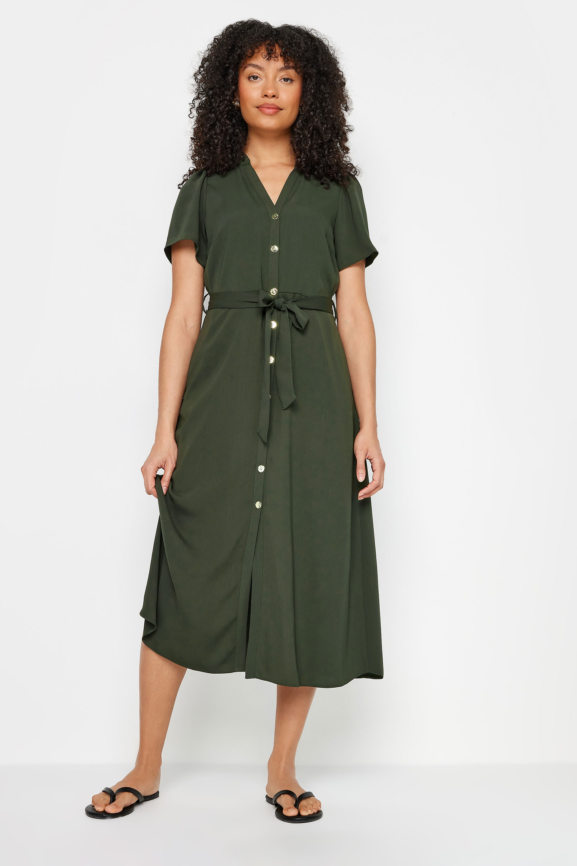 M&Co Khaki Green Button Through Midi Dress | M&Co 2