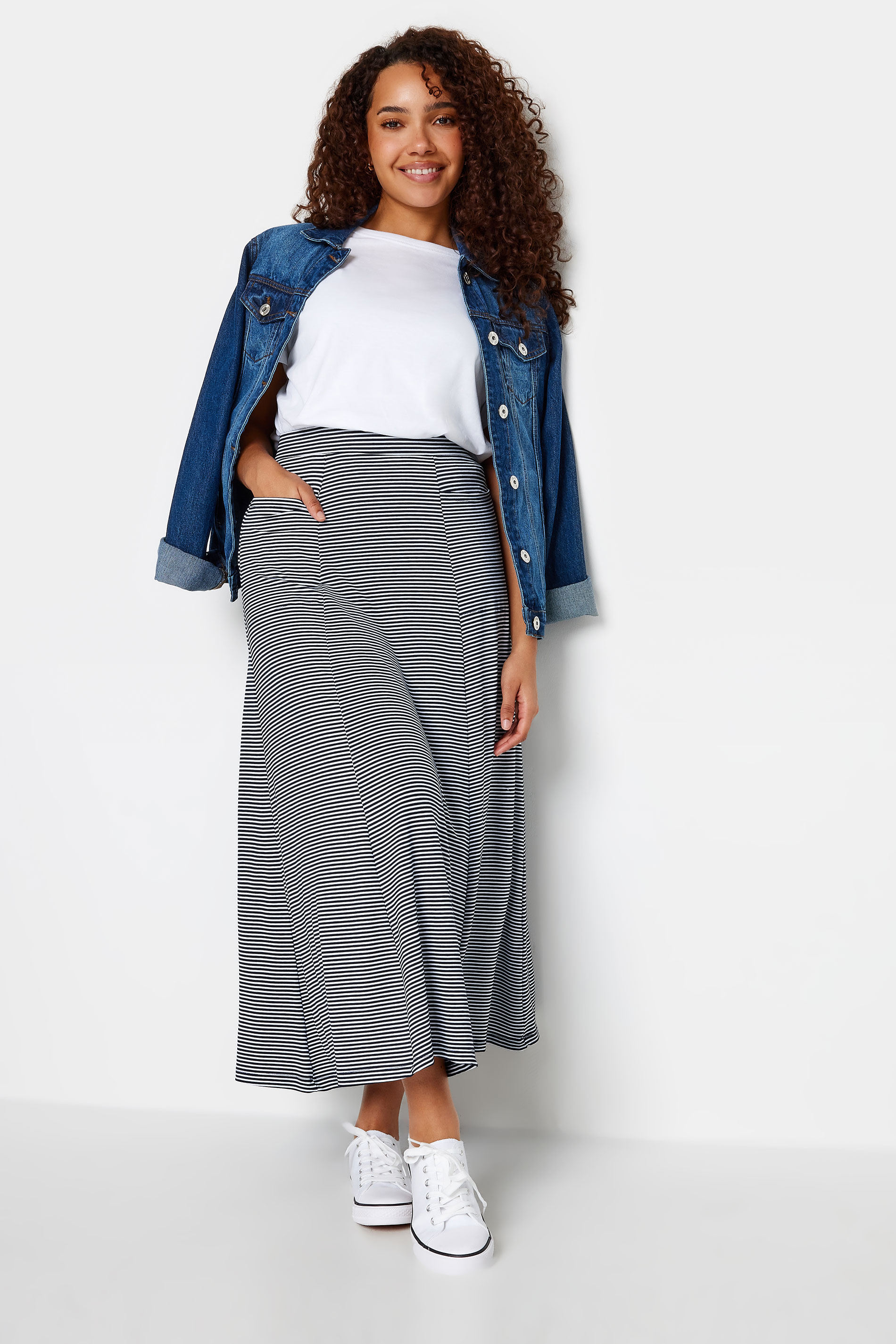 M&Co Navy Blue & White Striped Pocket Maxi Skirt | M&Co 2