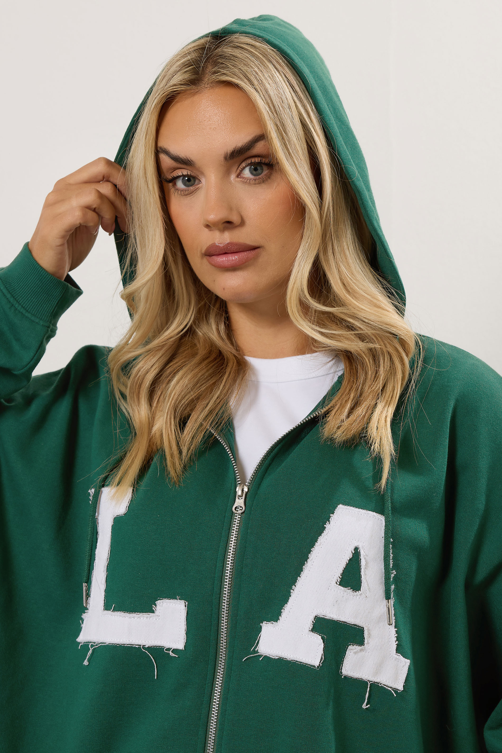 YOURS Plus Size Green 'LA' Zip Hoodie | Yours Clothing 6