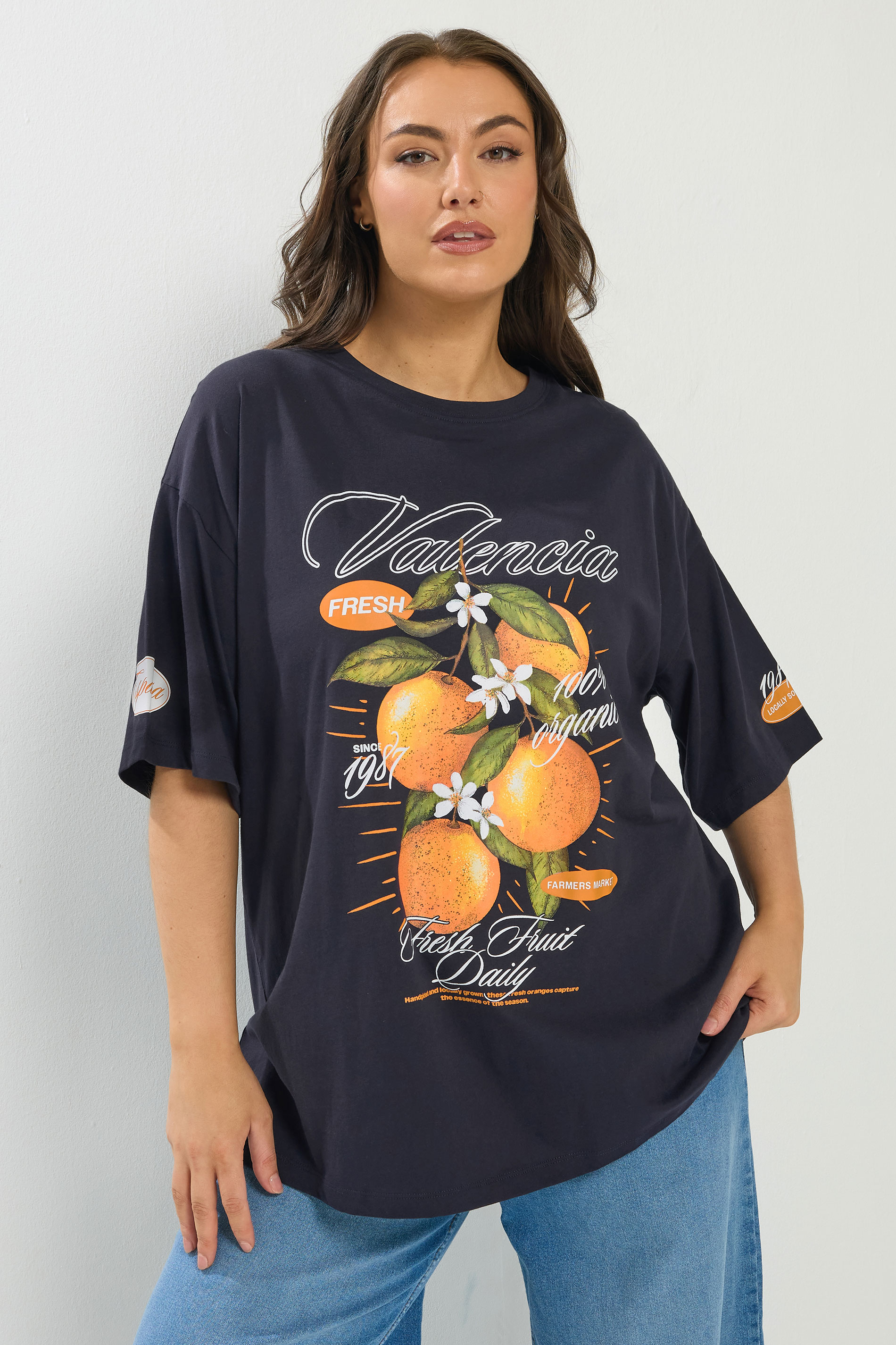 YOURS Plus Size Navy Blue 'Valencia' Relaxed T-Shirt | Yours Clothing 3
