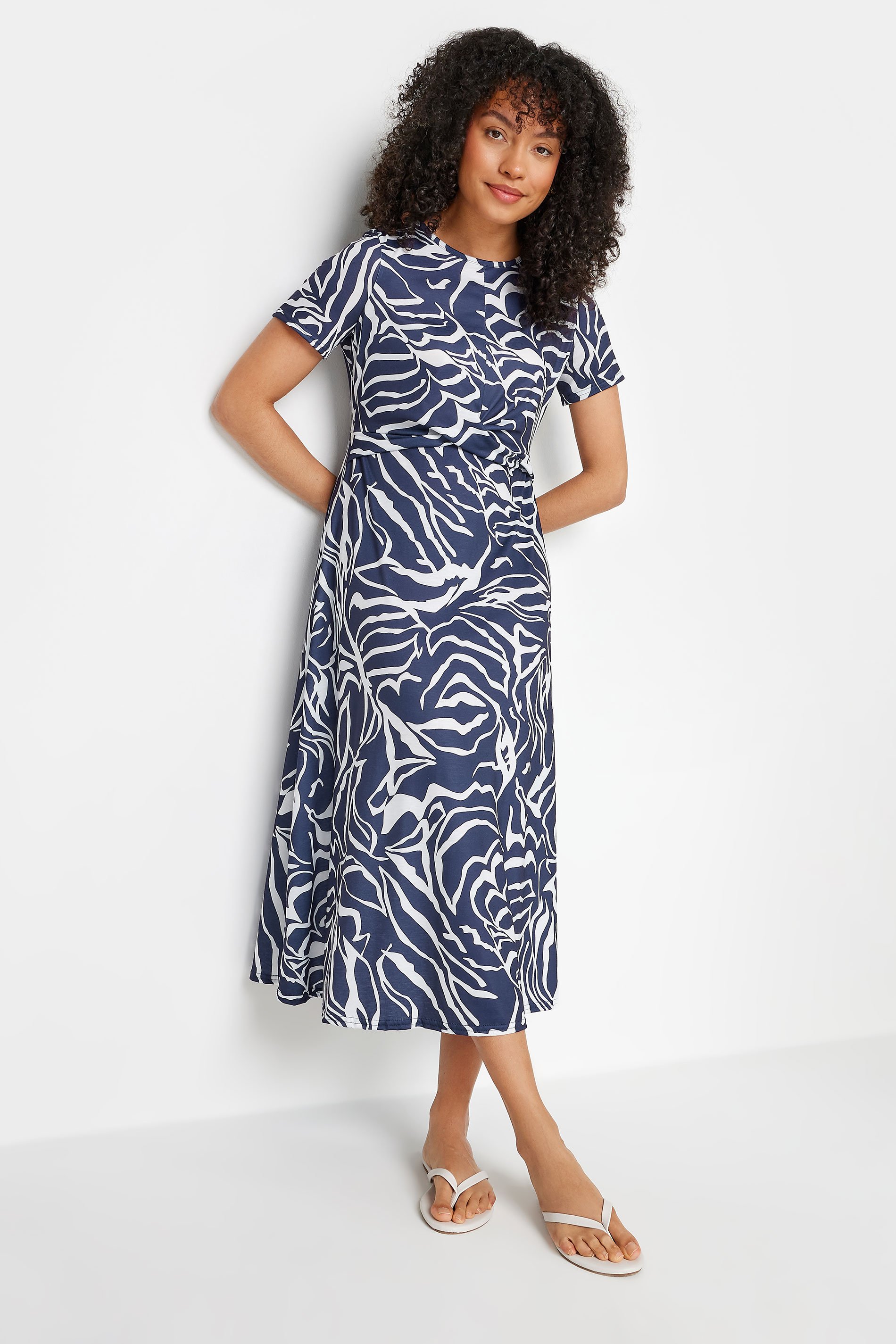 M&Co Navy Blue & White Abstract Print Short Sleeve Midi Dress | M&Co 2