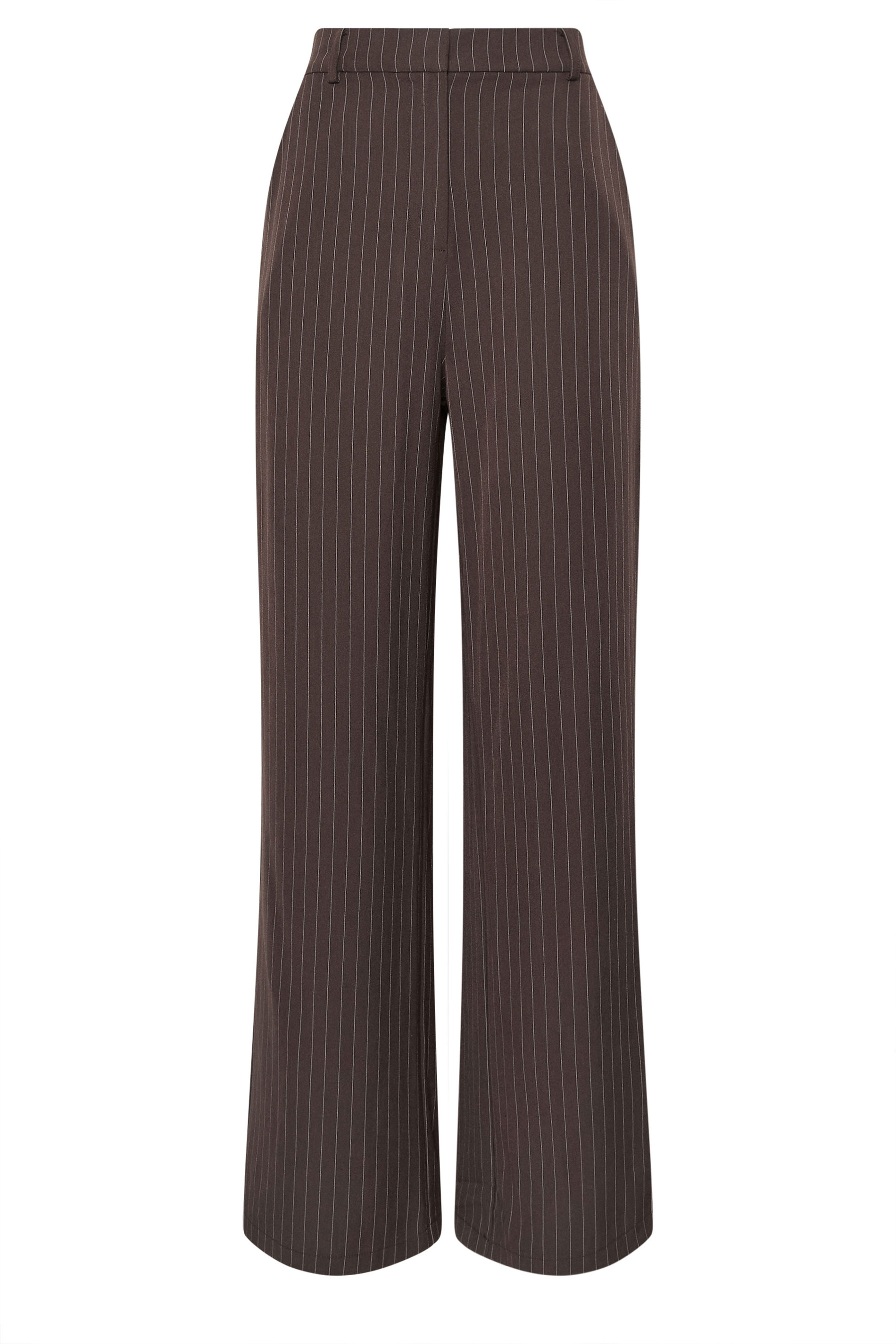 LTS PREMIUM Tall Women's Chocolate Brown Pinstripe Wide Leg Trousers| Long Tall Sally 5