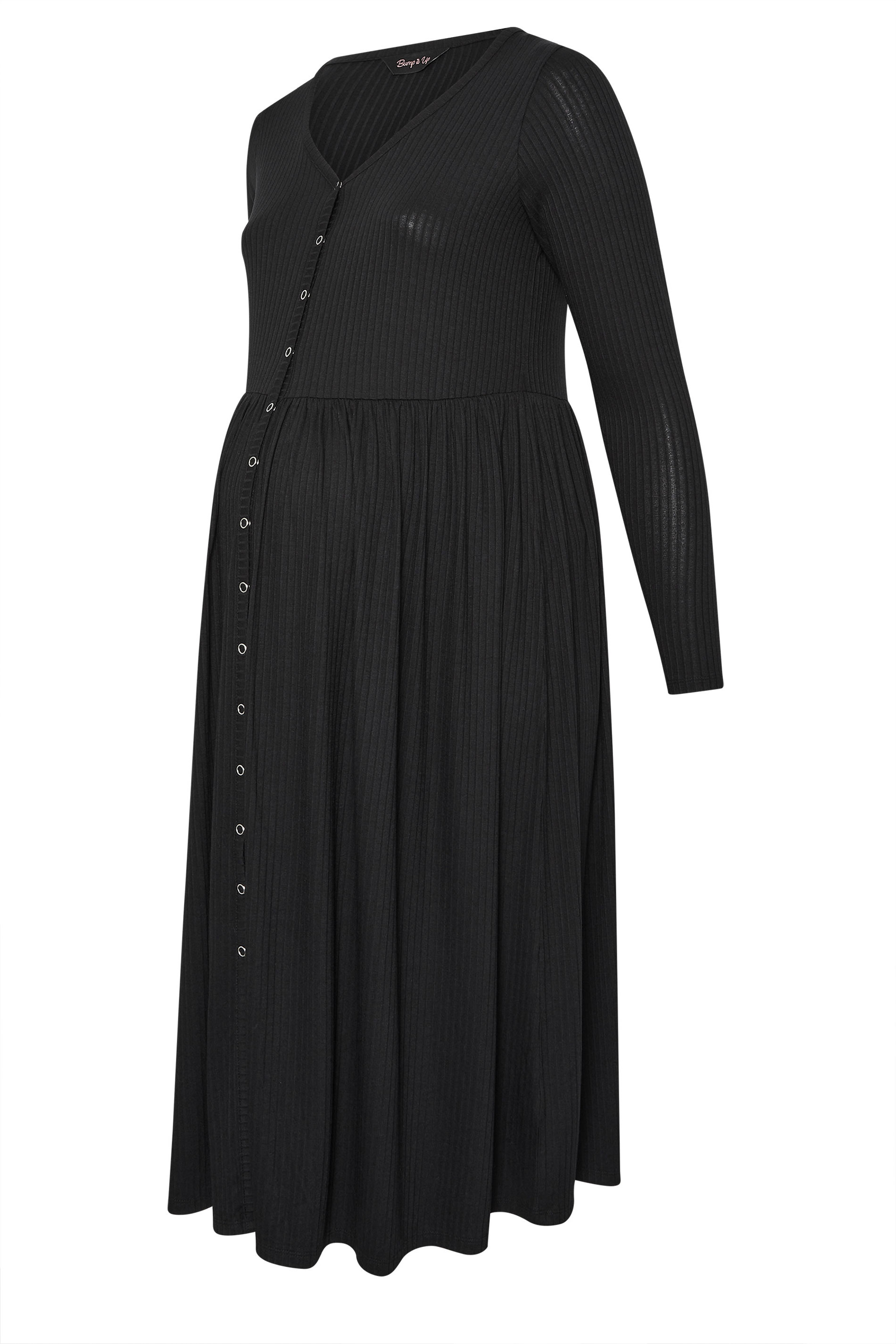 BUMP IT UP MATERNITY Plus Size Black Premium Ribbed Button Through Dress | Yours Clothing 5