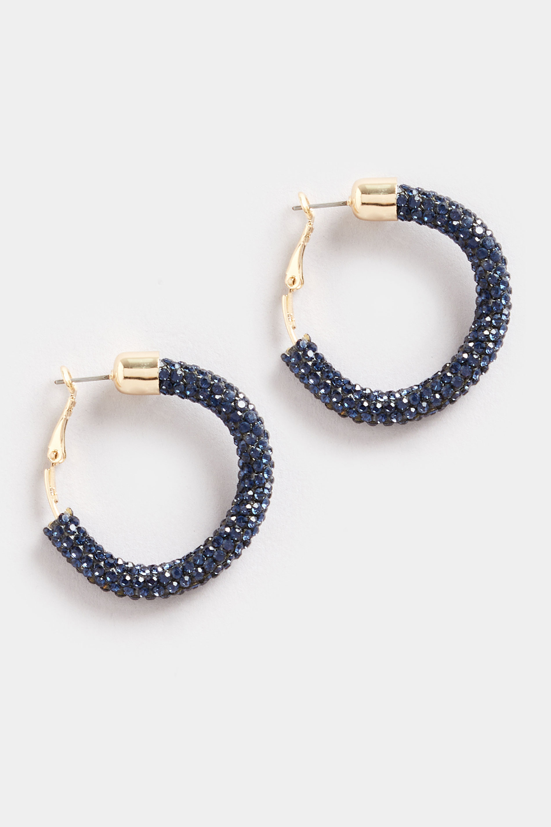 Gold Tone Navy Blue Diamante Hoop Earrings | Yours Clothing  3