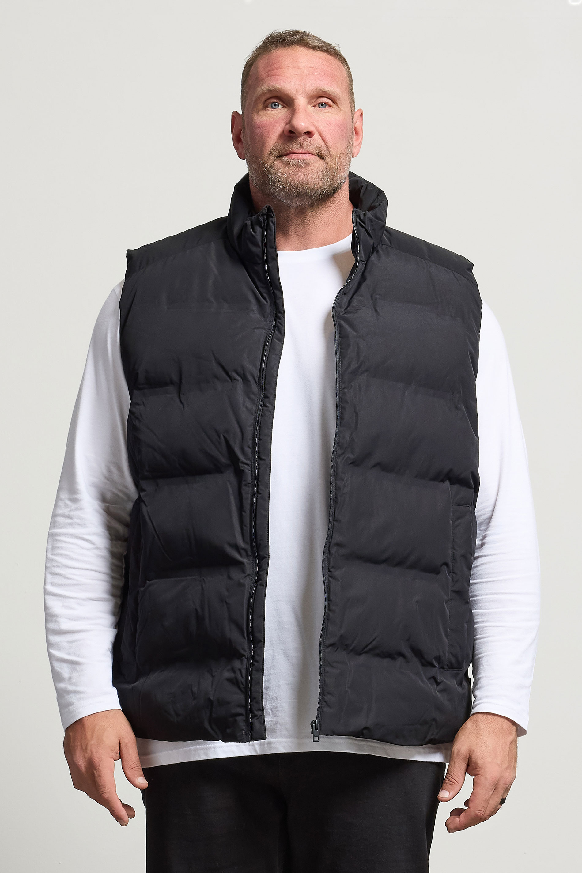 JACK & JONES Big & Tall Black Collared Puffer Bodywarmer | BadRhino 3
