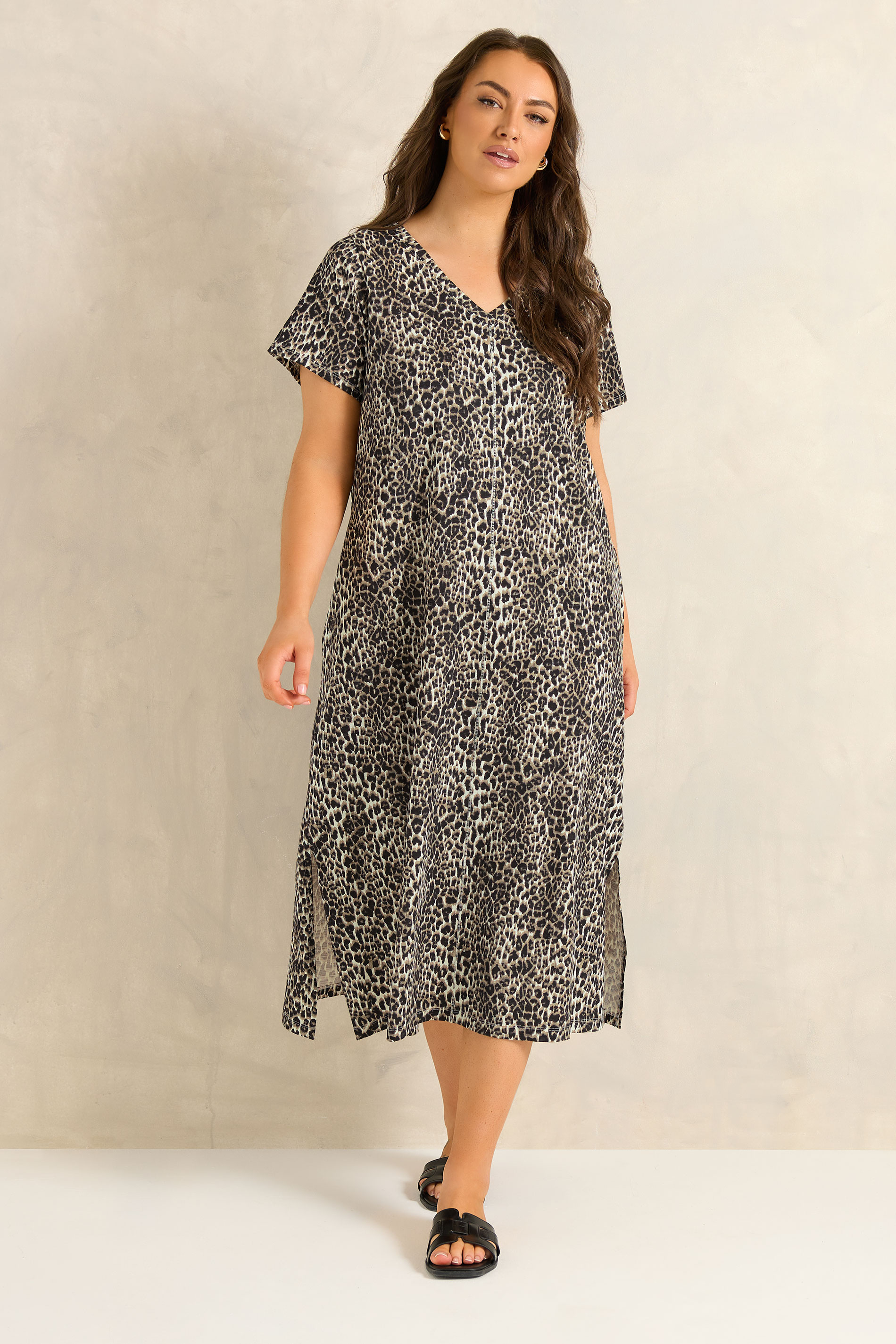 EVANS Plus Size Natural Brown Leopard Print Cotton Dress | Evans  1