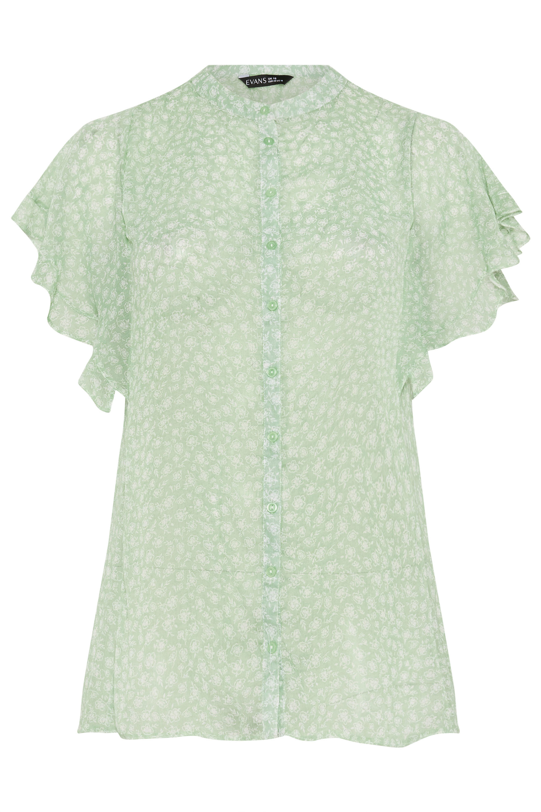 EVANS Curve Green Frill sleeve Blouse | Evans 5