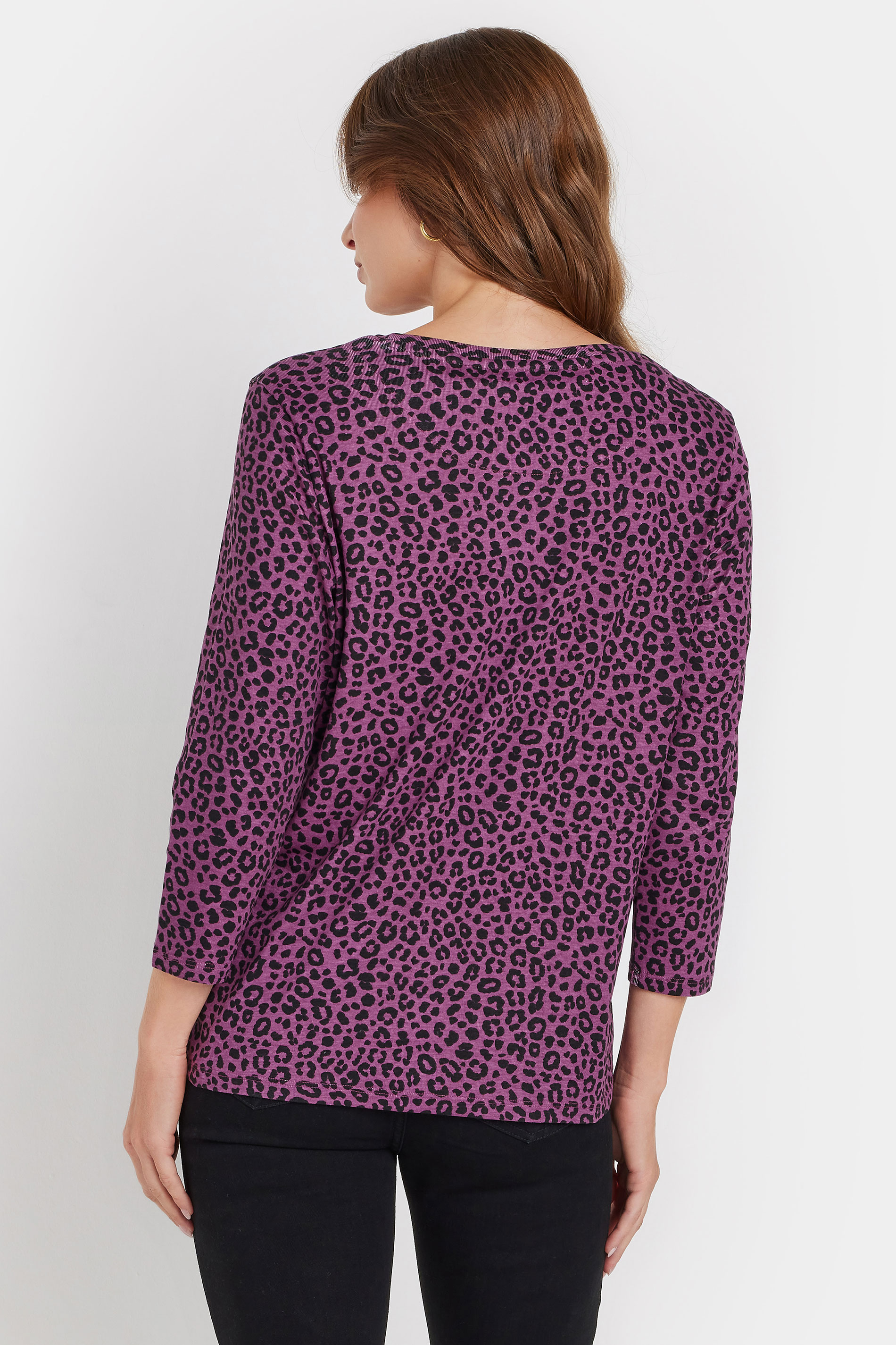 M&Co 2 PACK Berry Purple Leopard Print & Plain Cotton T-Shirts | M&Co 5