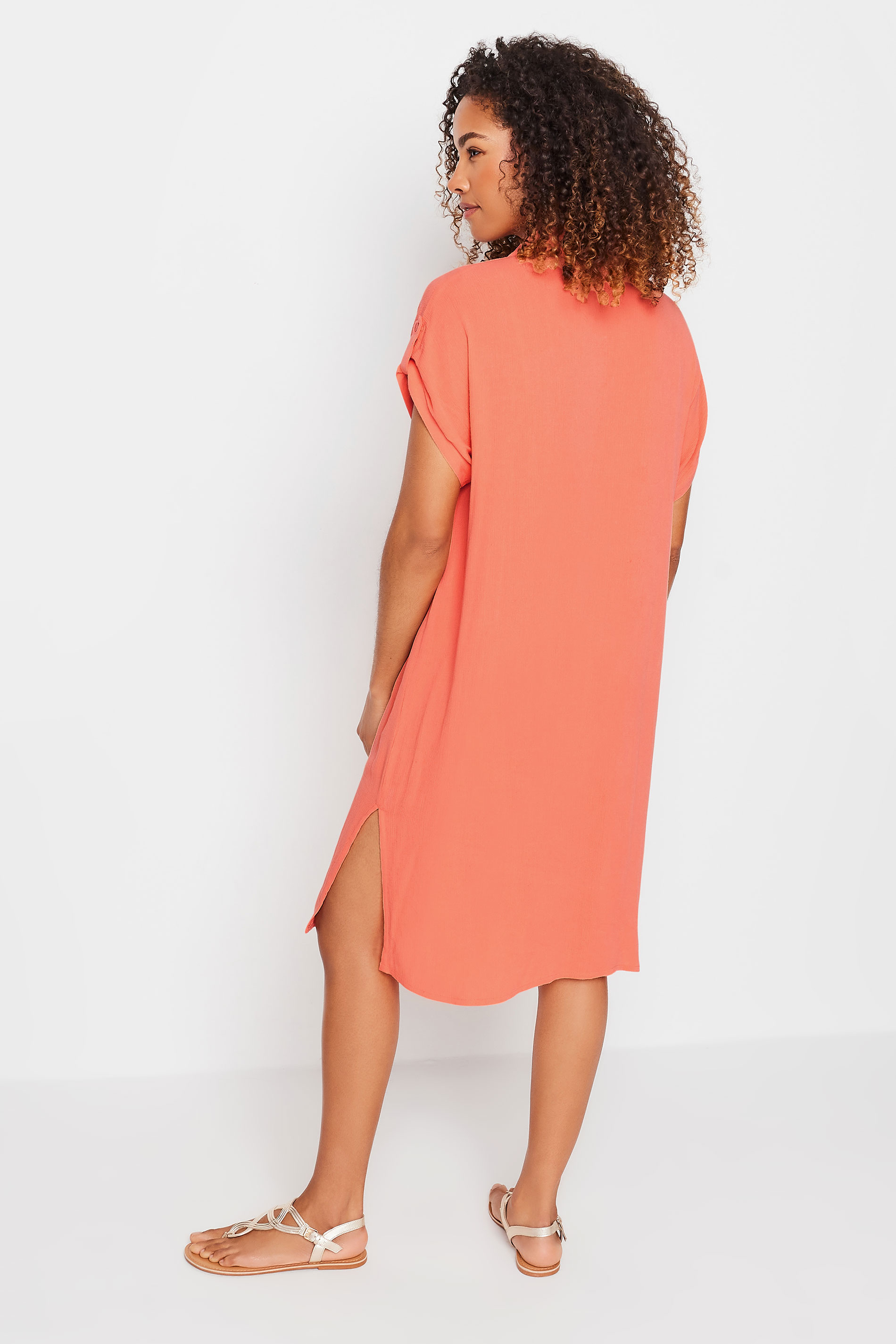 M&Co Coral Pink Short Sleeve Crinkle Shirt Dress| M&Co 3