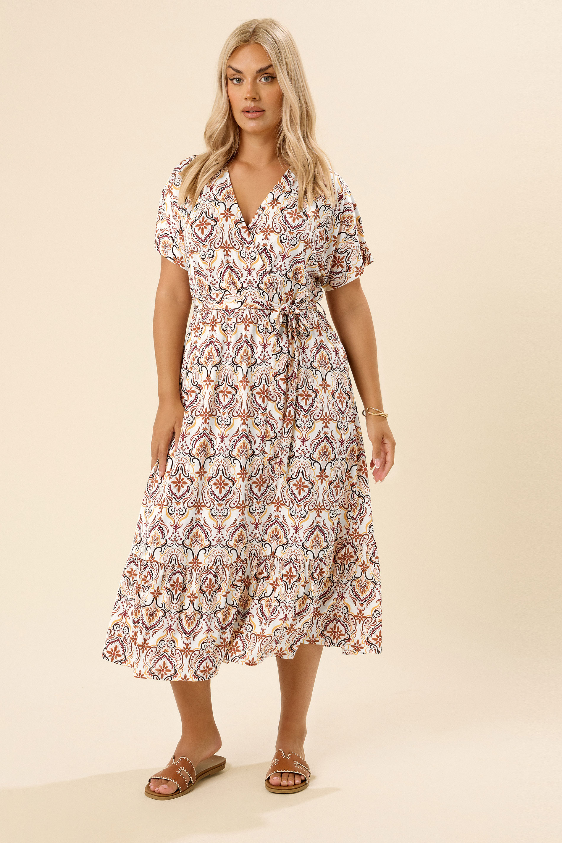 YOURS Plus Size White Paisley Print Midi Wrap Dress | Yours Clothing 3