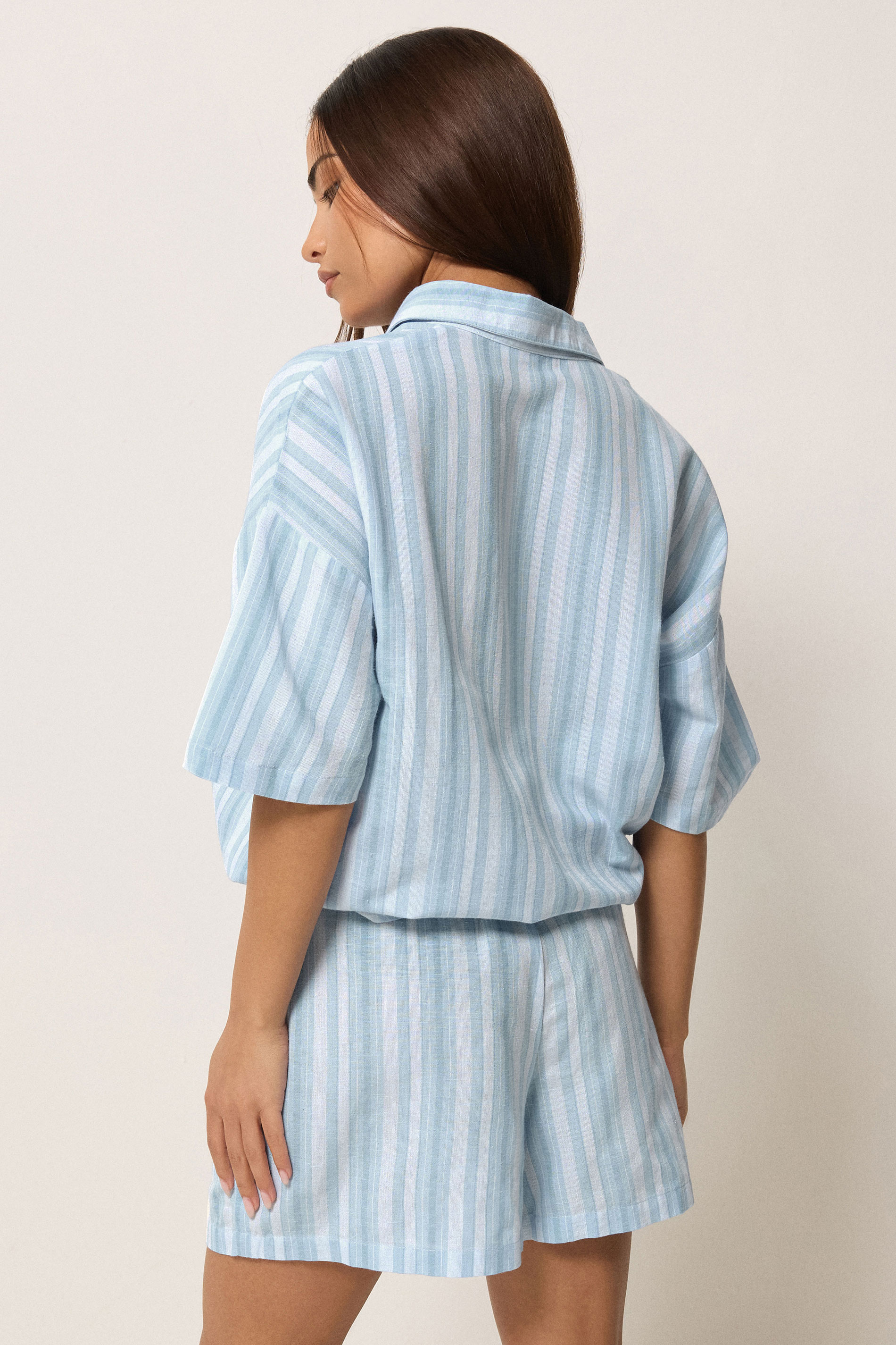 PixieGirl Petite Women's Set Blue Stripe Cotton Shirt & Shorts | PixieGirl 4