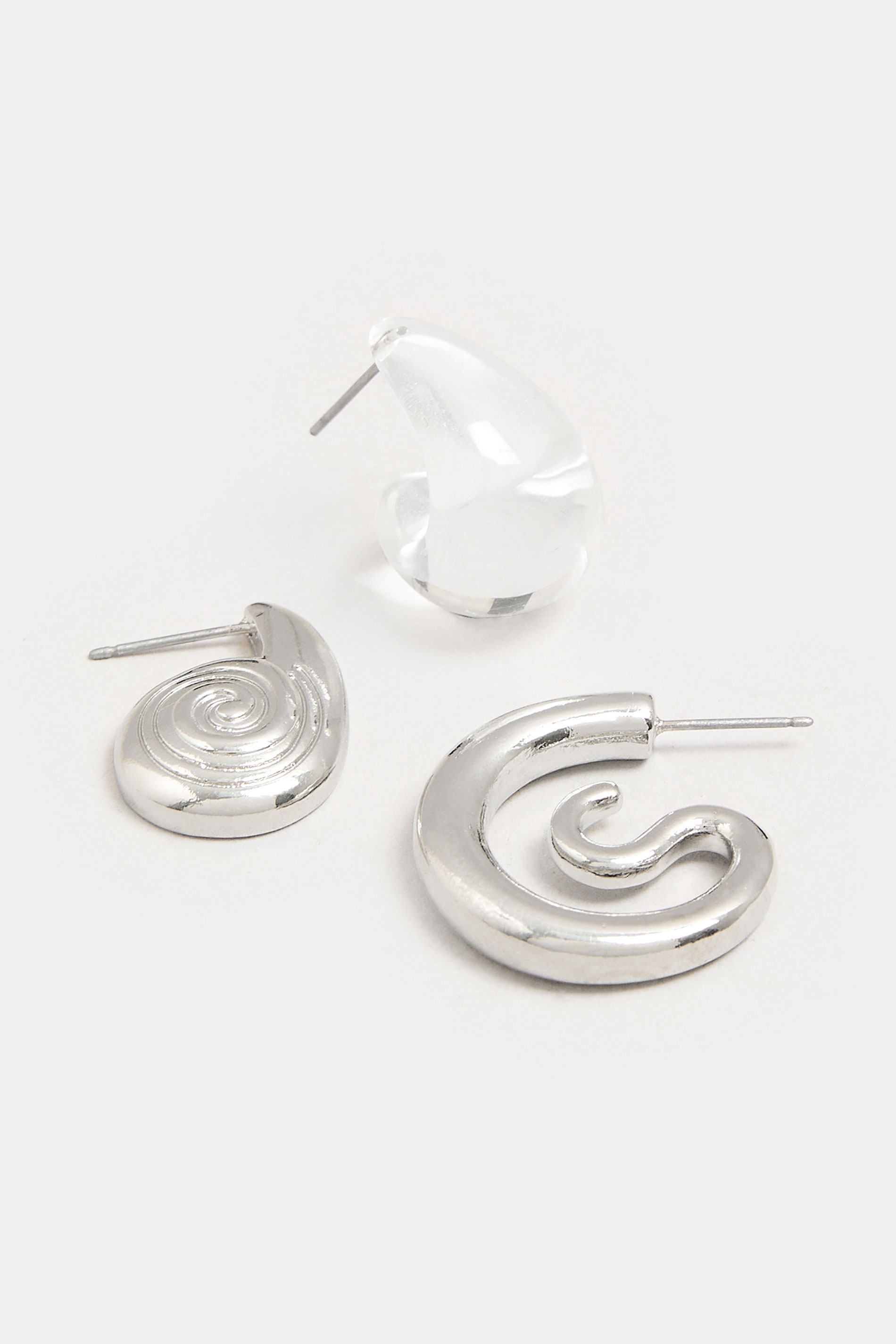 YOURSET 3 PACK Silver Tone Mixed Swirl Earrings | Yours Clothing 4