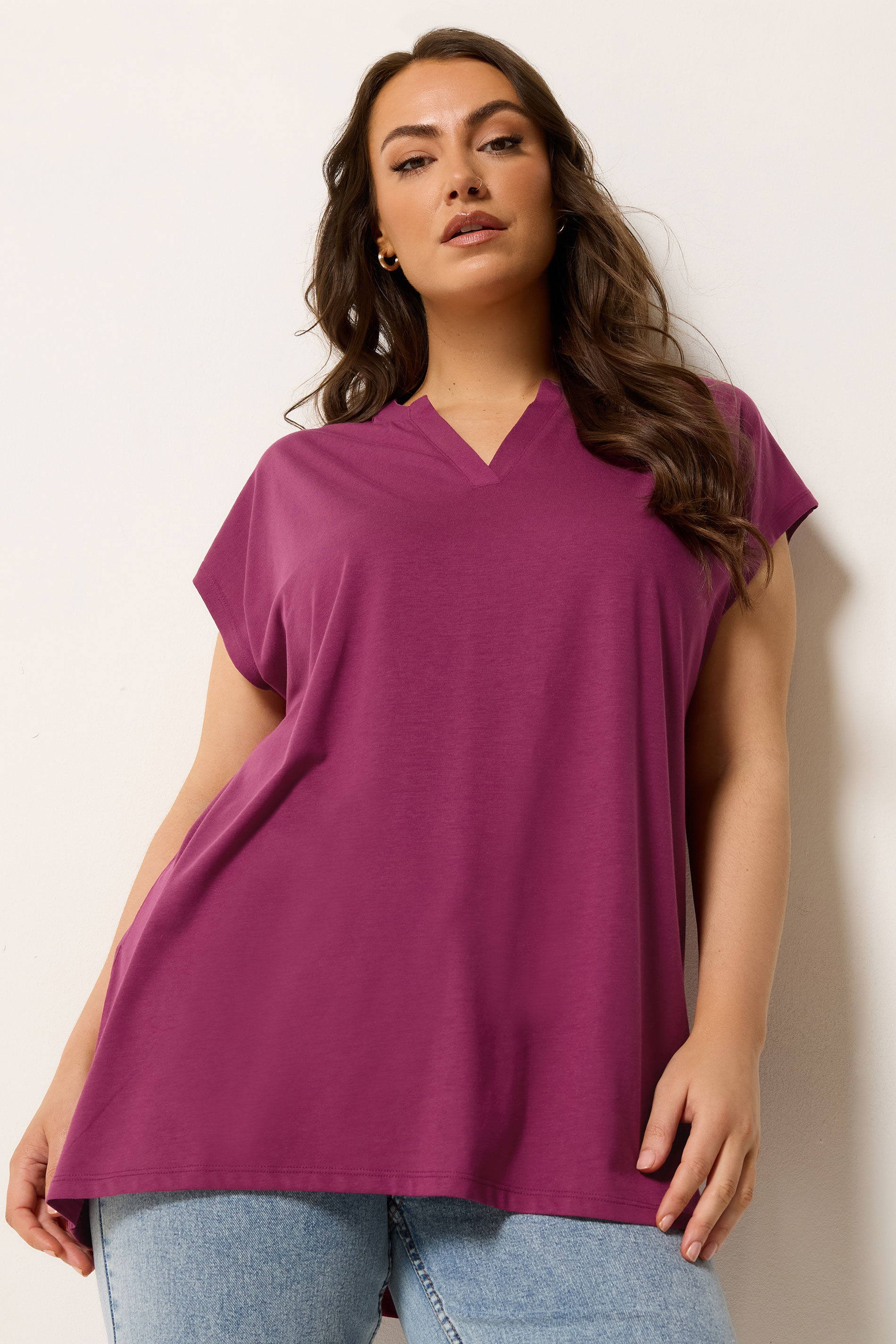 YOURS Plus Size Pink Notch Neck T-Shirt | Yours Clothing 3