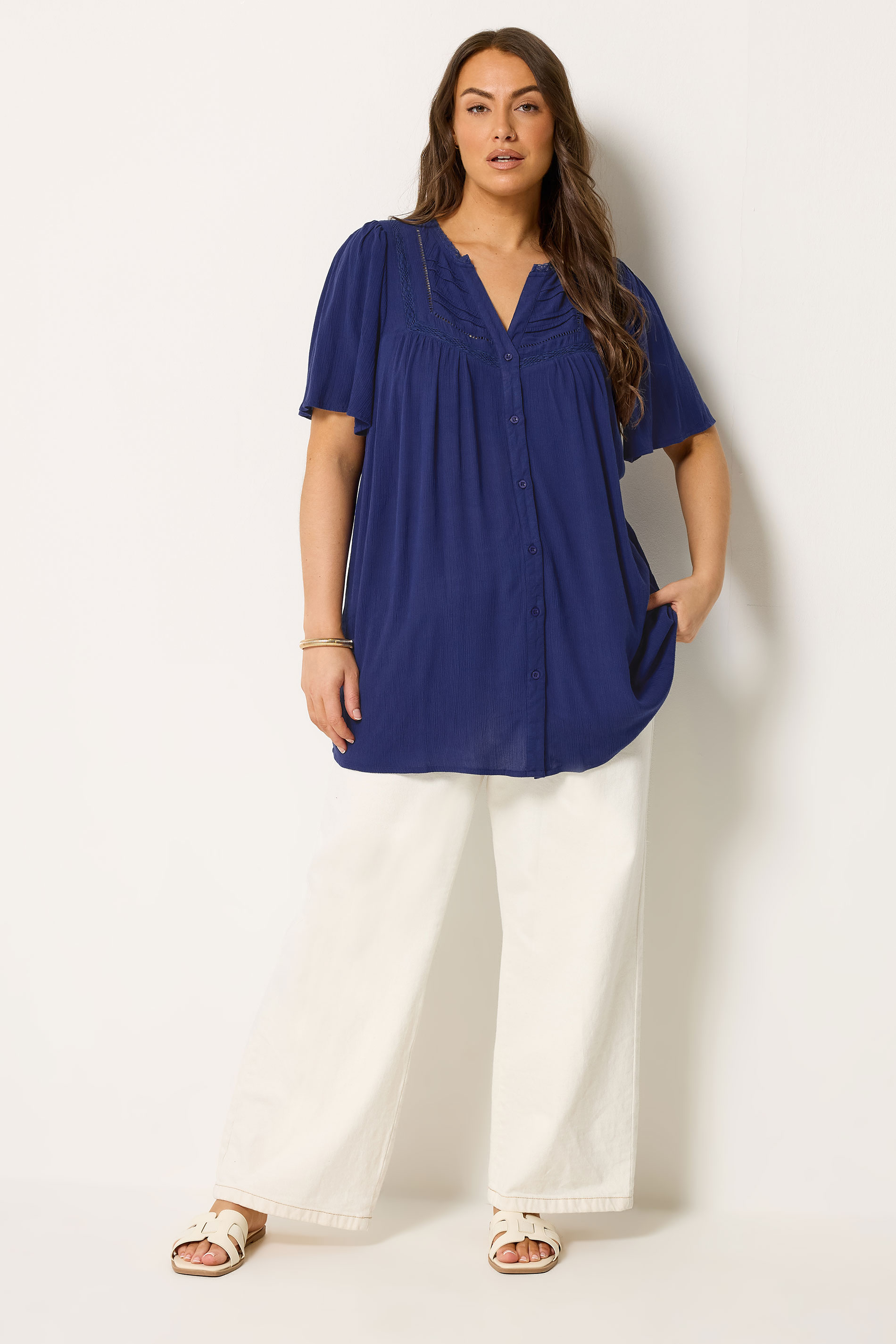 YOURS Plus Size Navy Blue Button Through Blouse | Yours Clothing 1