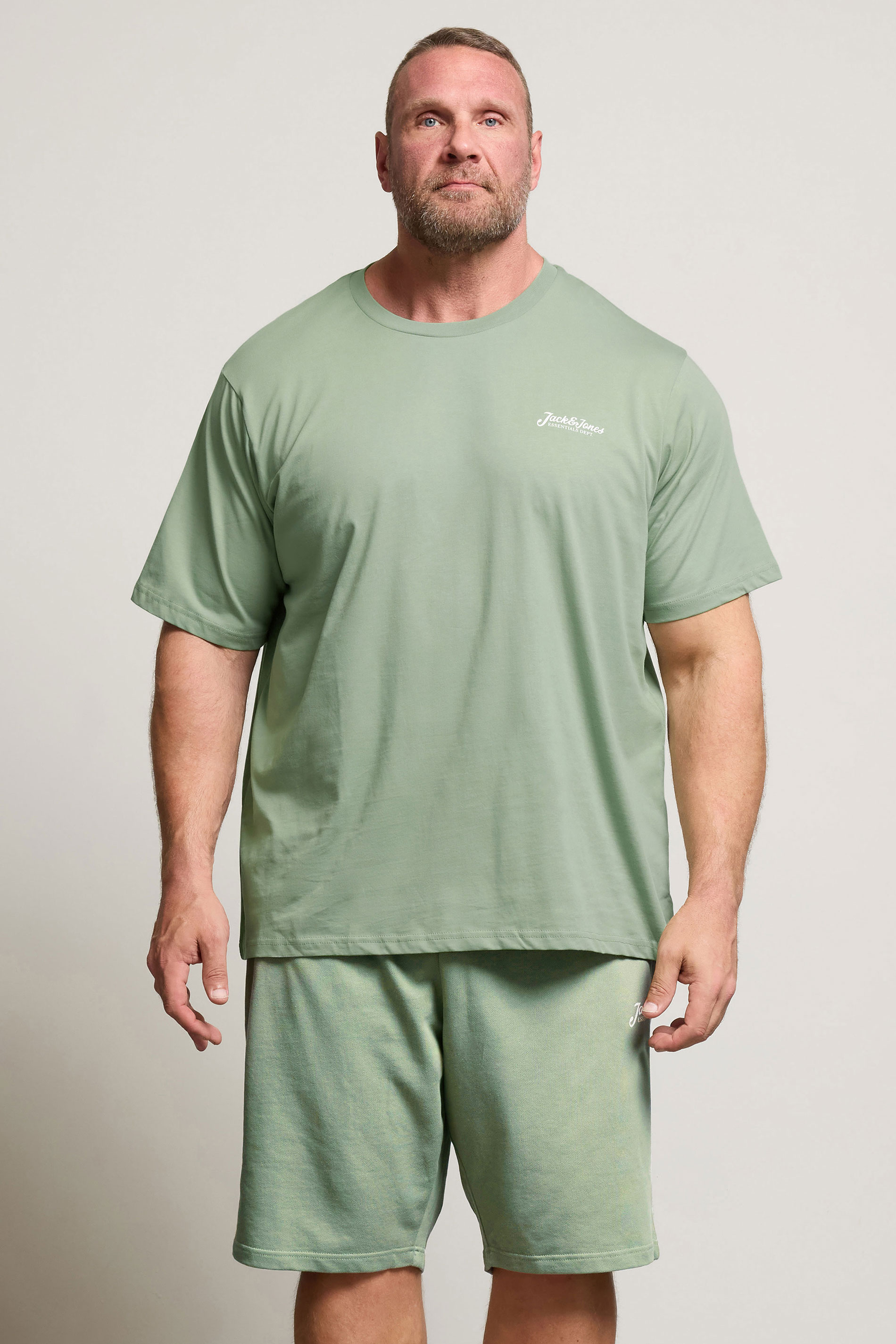 JACK & JONES Big & Tall Iceberg Green 'Beau' T-Shirt & Short Set | BadRhino 3