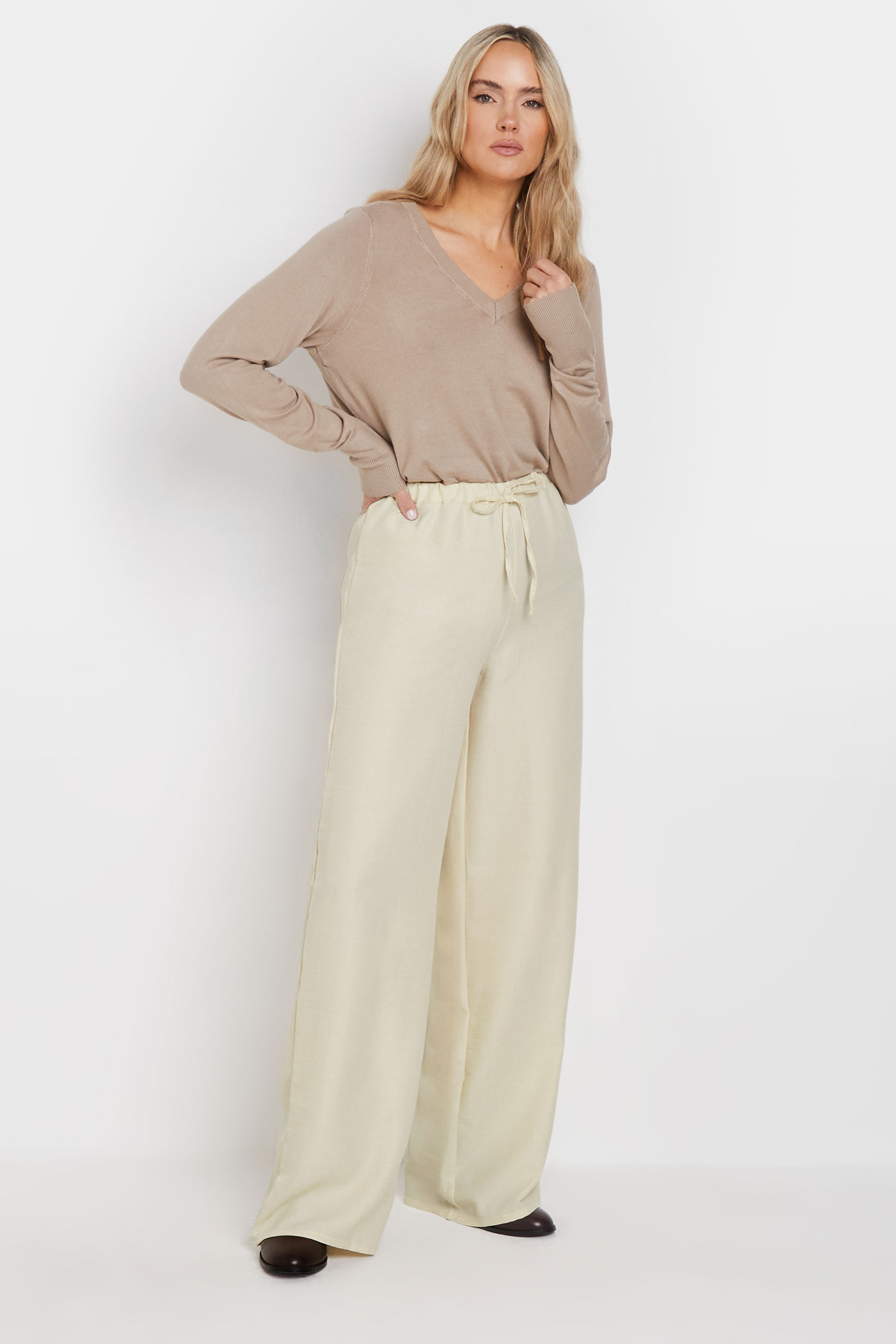 LTS Tall Women's Cream Textured Wide Leg Trousers | Long Tall Sally 2
