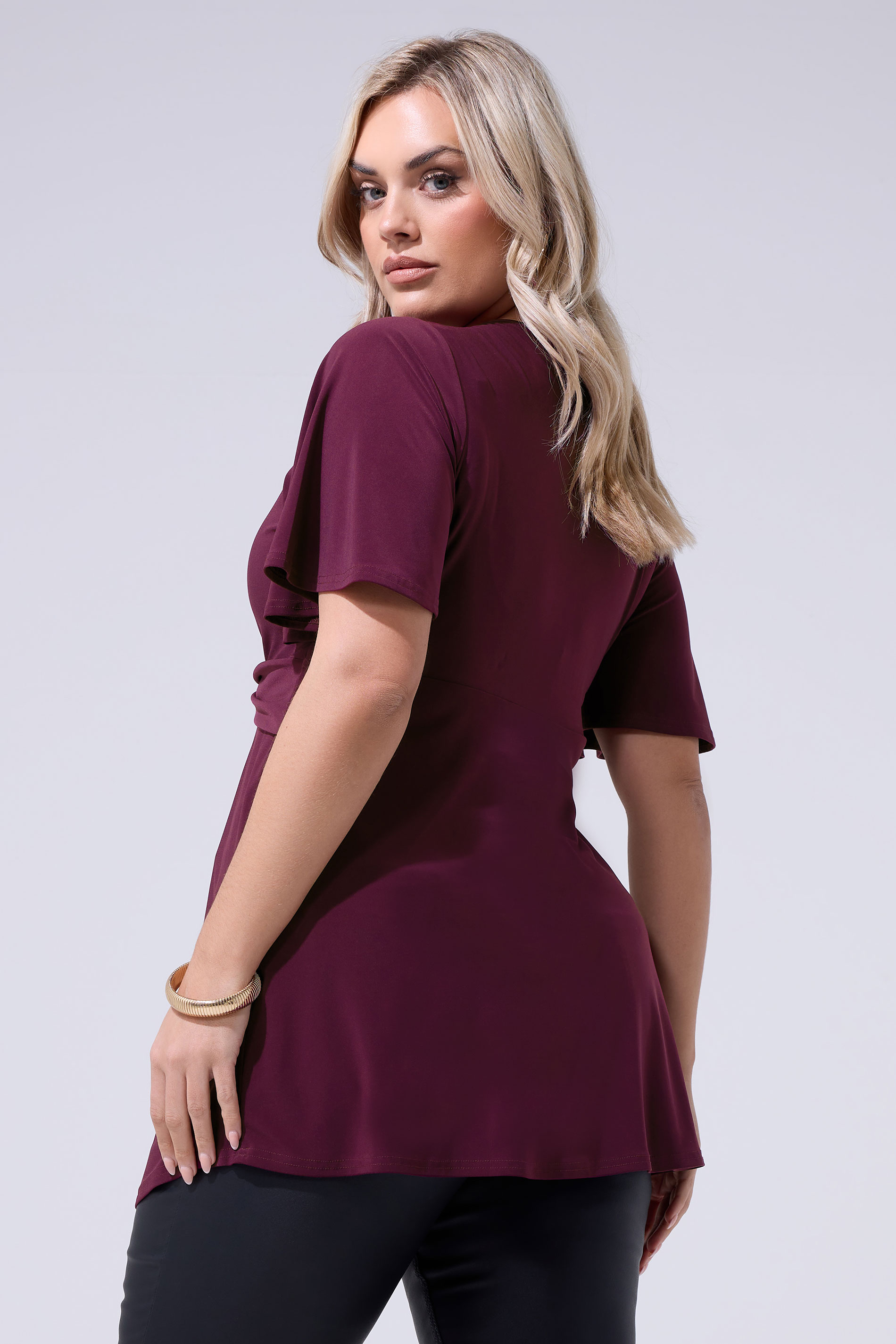 YOURS LONDON Plus Size Purple Knot Detail Front Top | Yours Clothing 2