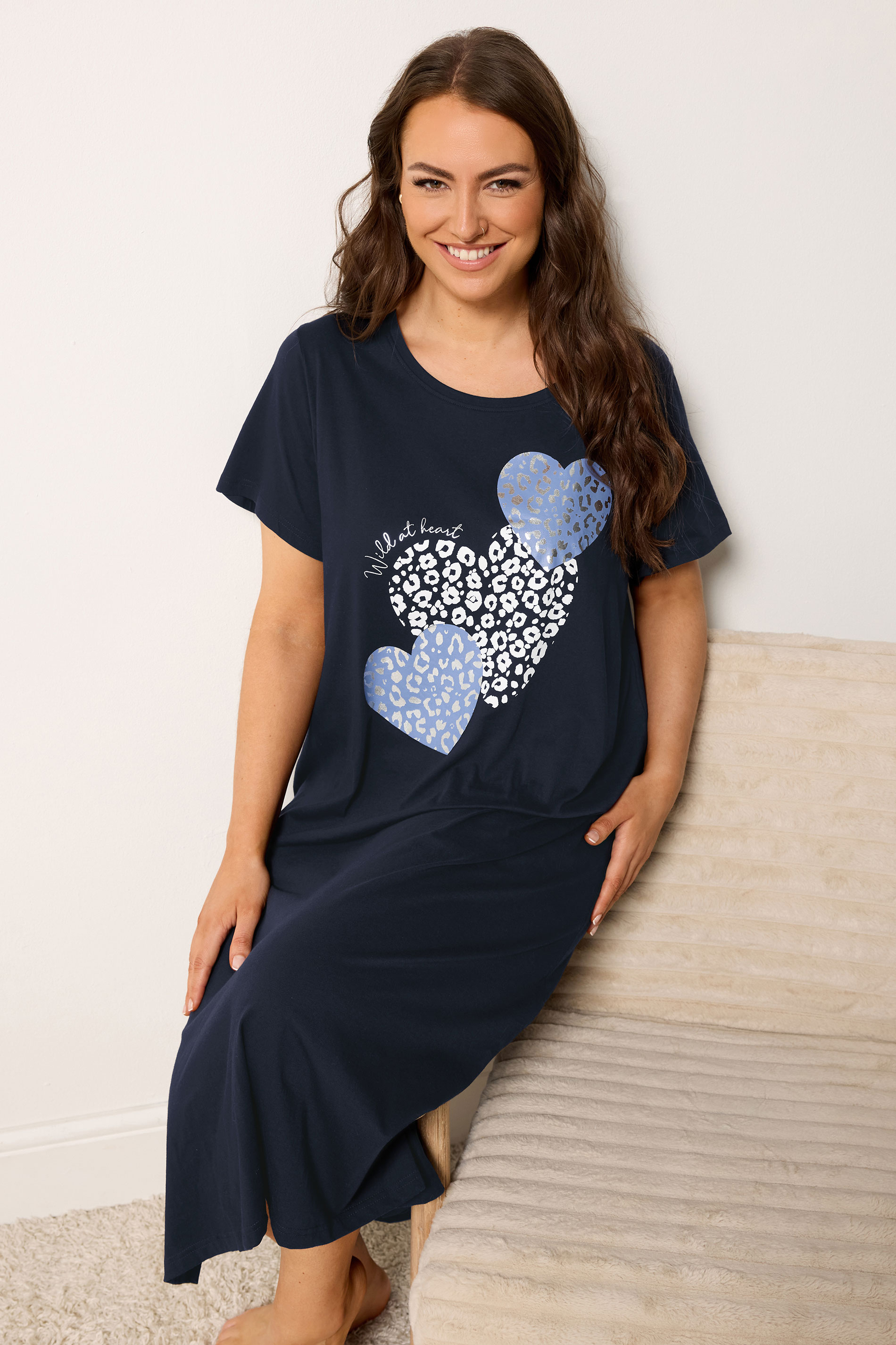 YOURSET Plus Size 2 PACK Blue Leopard Heart Midaxi Nightdresses | Yours Clothing 2
