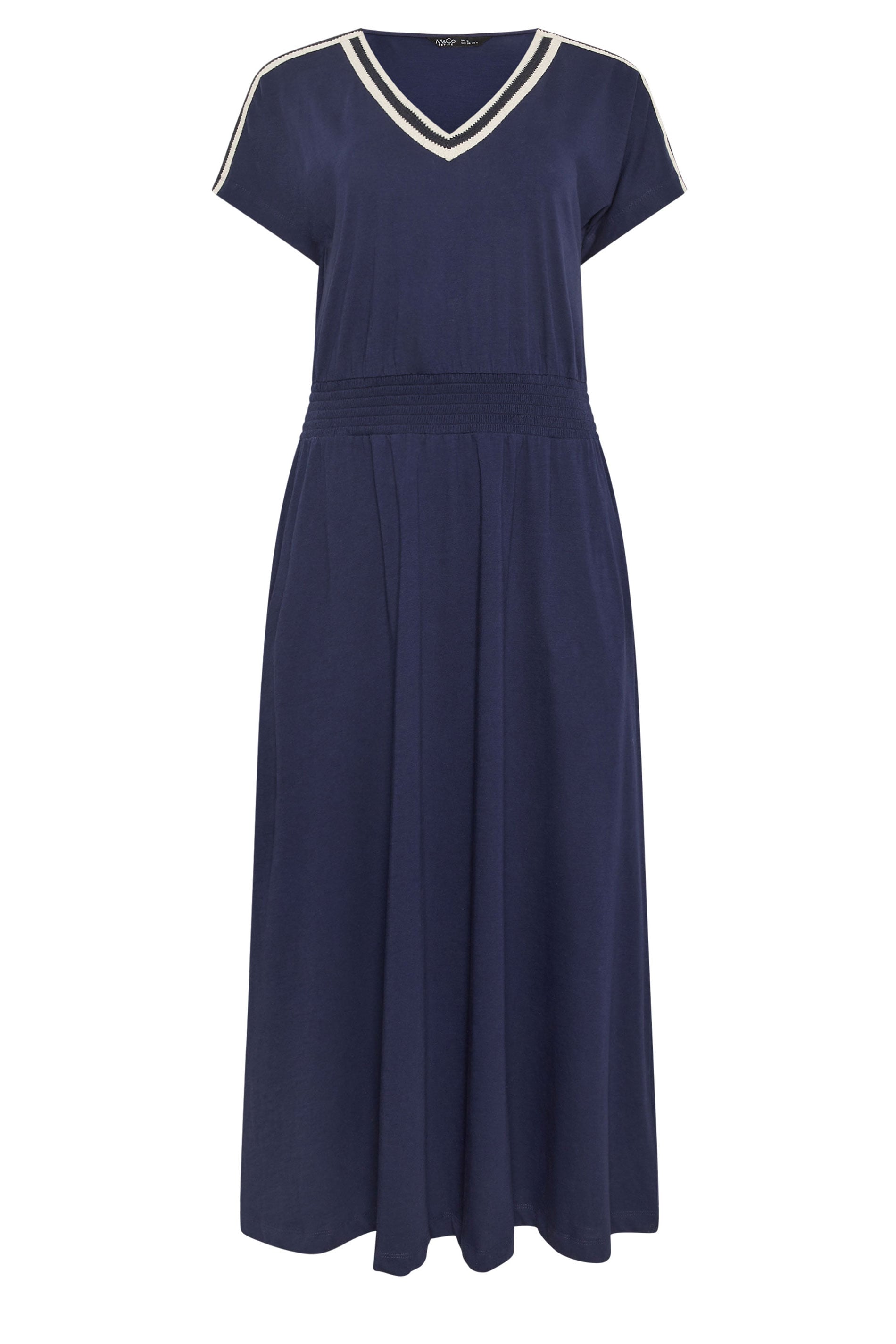 M&Co Petite Navy Blue Woven Trim Detail Cotton Maxi Dress | M&Co 5