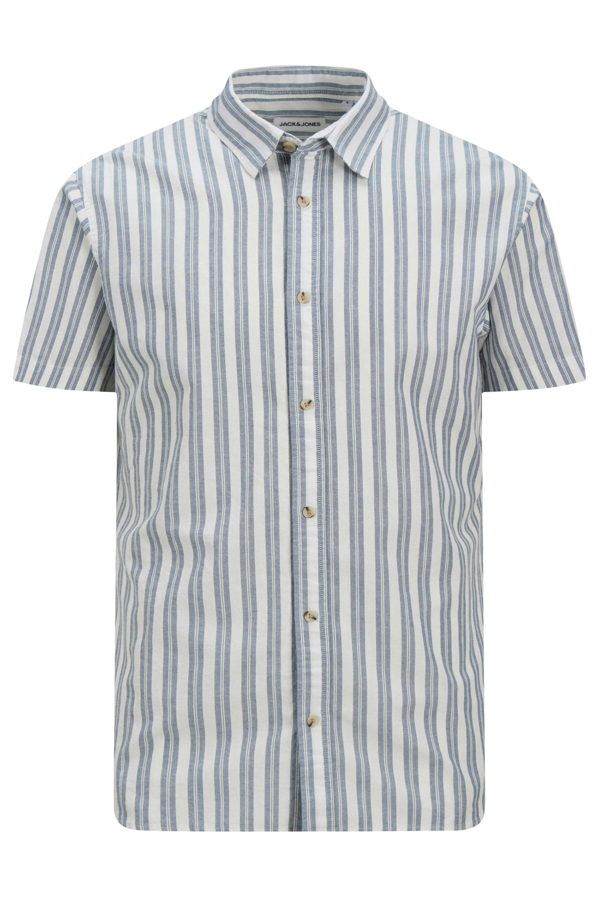 JACK & JONES Big & Tall White & Ensign Blue Striped Oxford Shirt | BadRhino 2