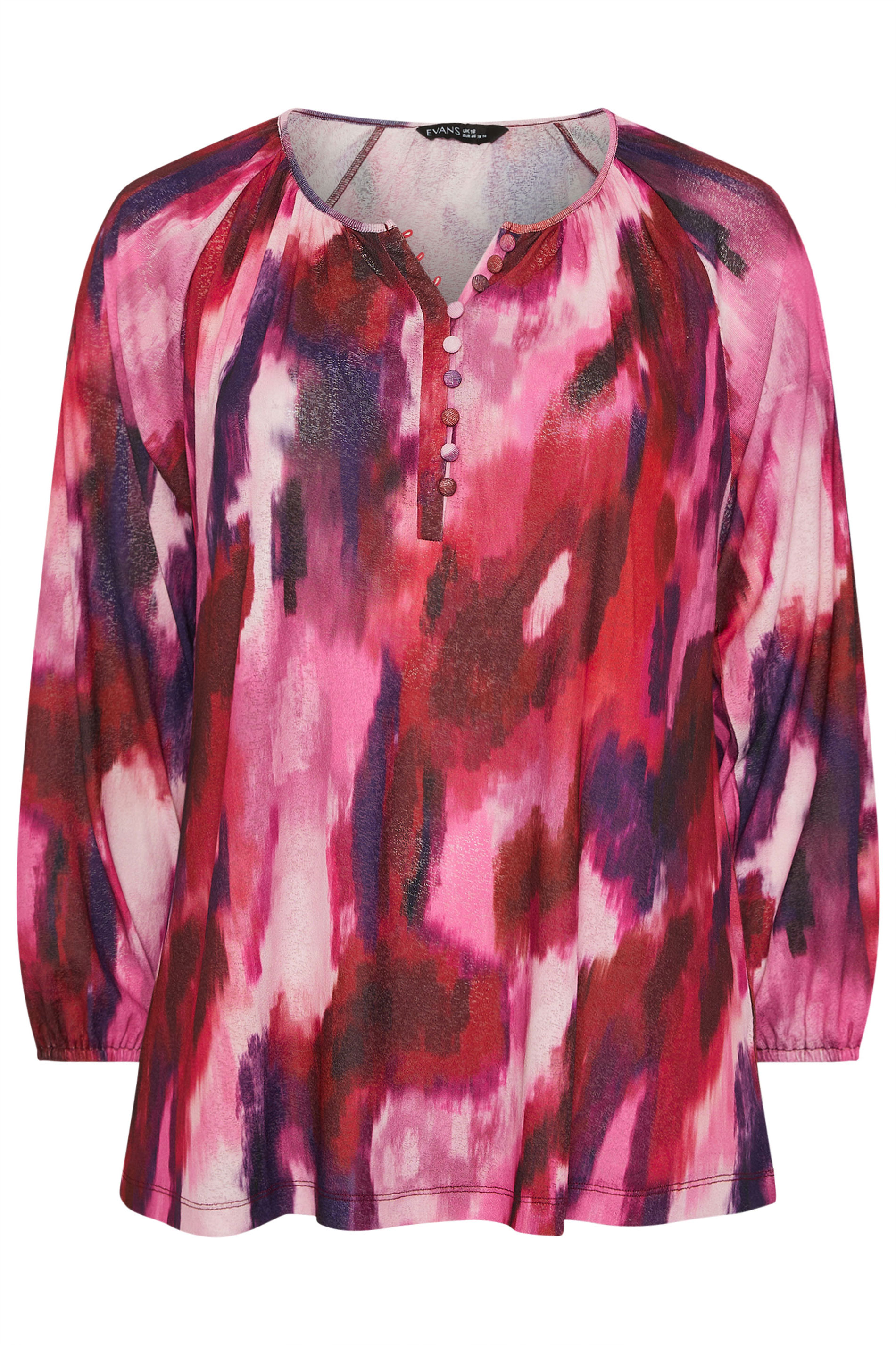 EVANS Plus Size Pink Abstract Print Balloon Sleeve Blouse | Evans 5