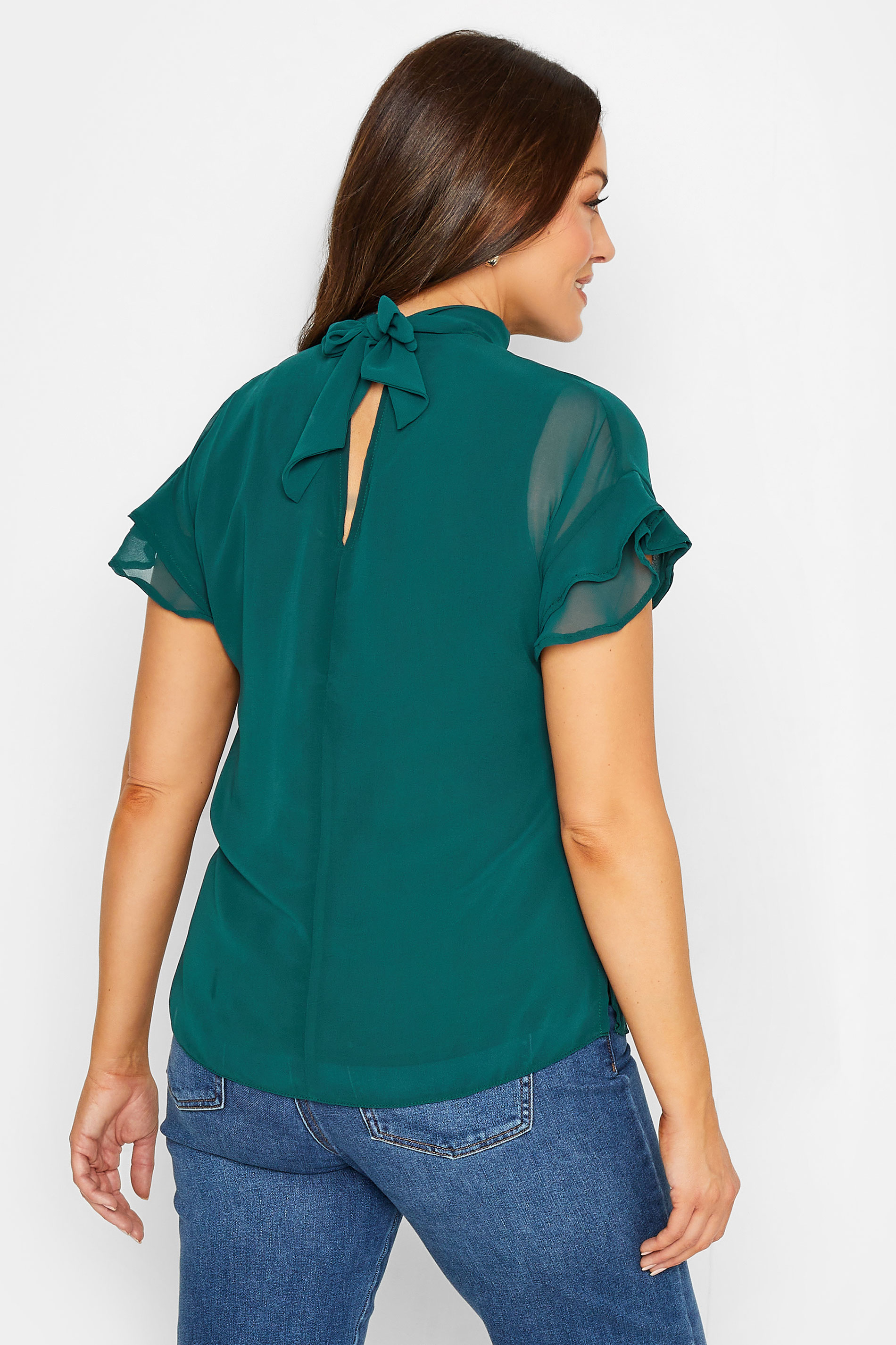M&Co Green High Neck Frill Sleeve Blouse | M&Co 3