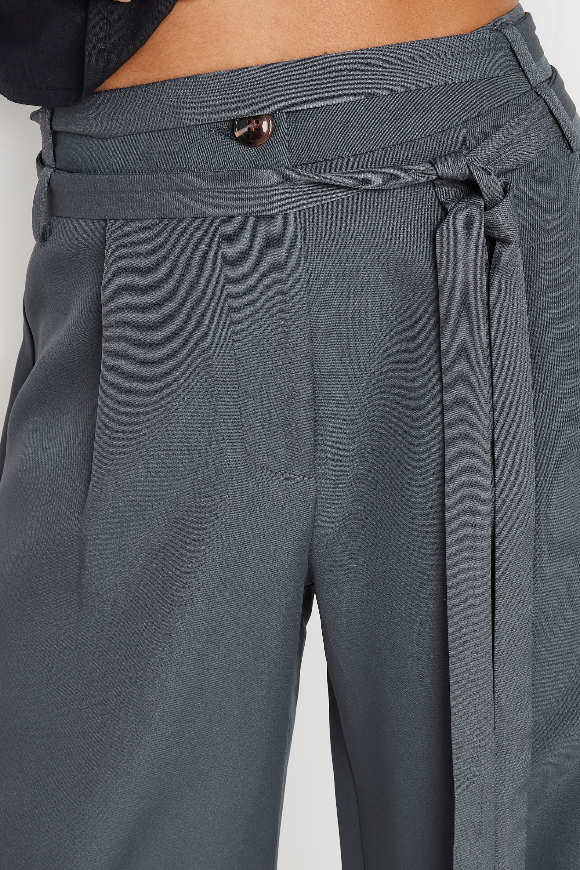 PixieGirl Petite Women's Grey Double Wrap Belted Wide Leg Trousers | PixieGirl 4