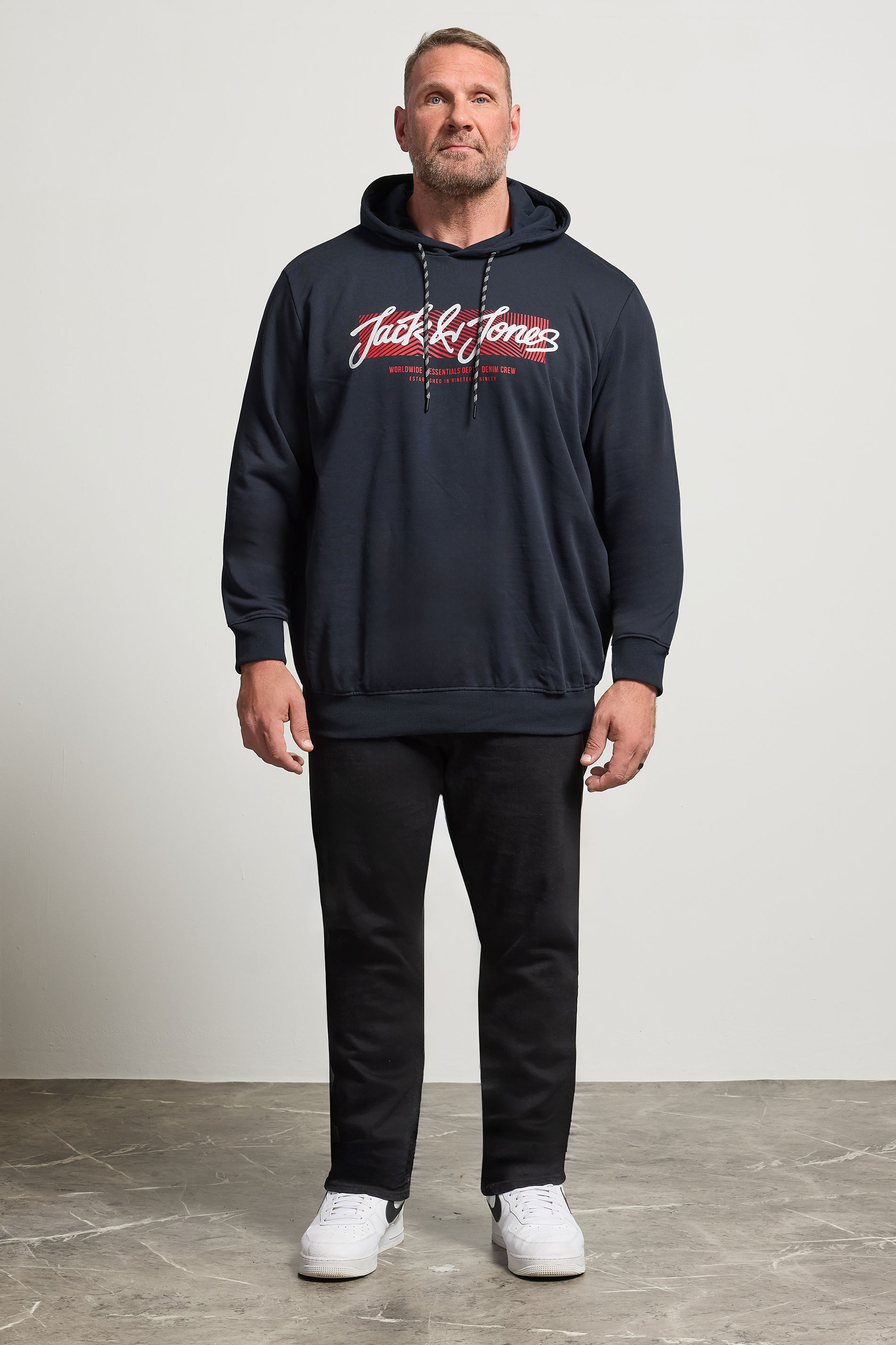 JACK & JONES Big & Tall Navy Blue Hoodie | BadRhino 1