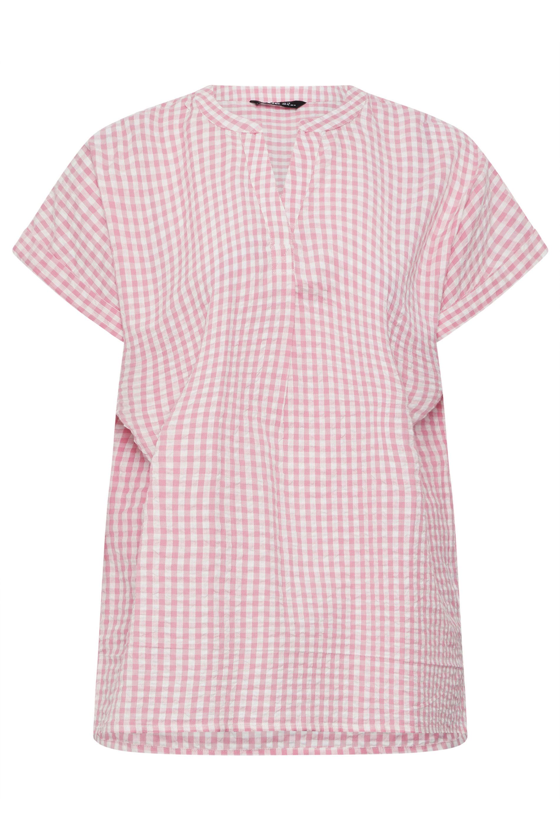 YOURS Plus Size Pink Check Overhead Half Placket Shirt | Yours Clothing 5