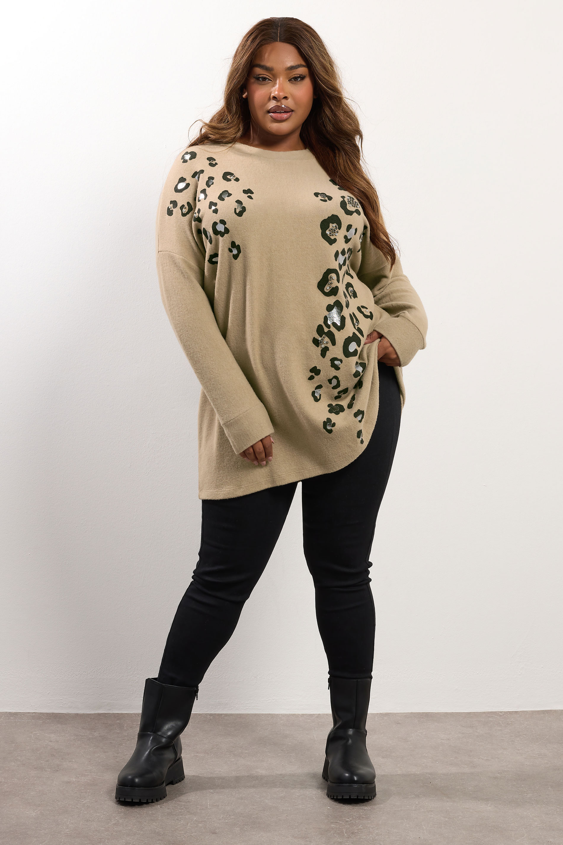 YOURS Plus Size Natural Brown Leopard Soft Touch Jumper | Yours Clothing 1