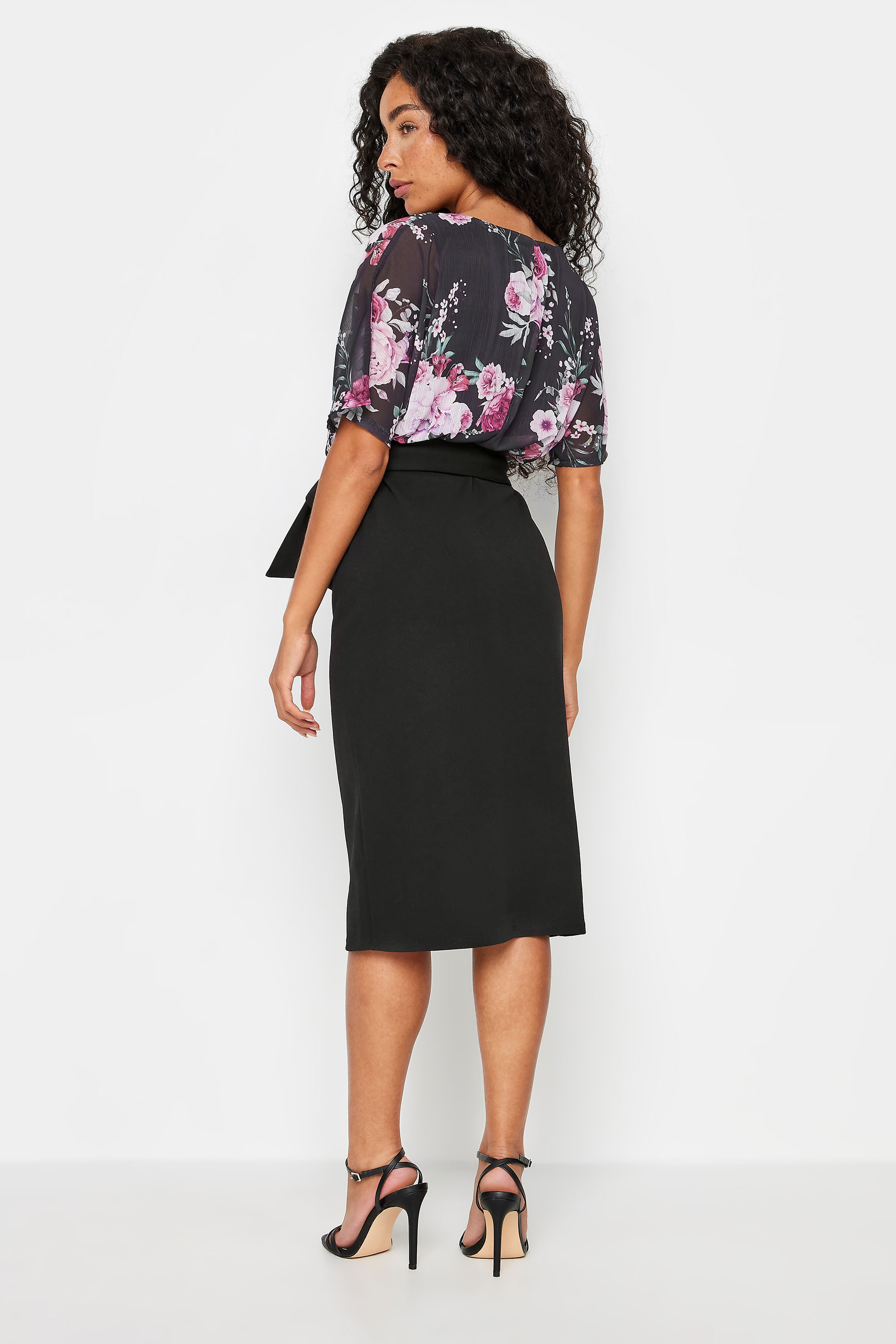 M&Co Petite Black Floral Print 2 In 1 Tie Belt Dress | M&Co 2