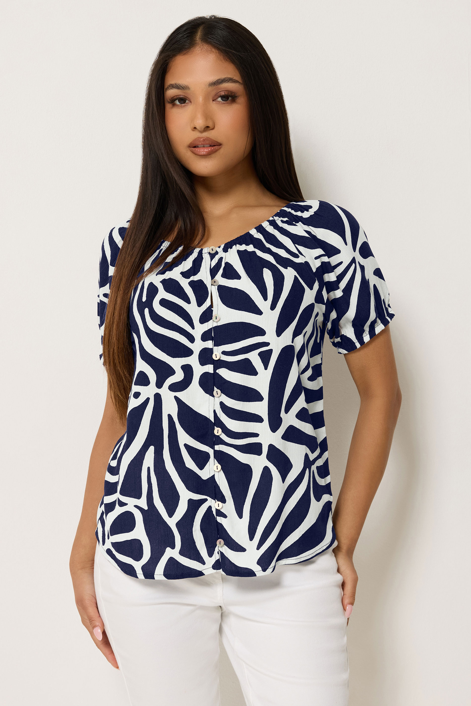 M&Co Petite Navy Blue Abstract Print Blouse | M&Co 3