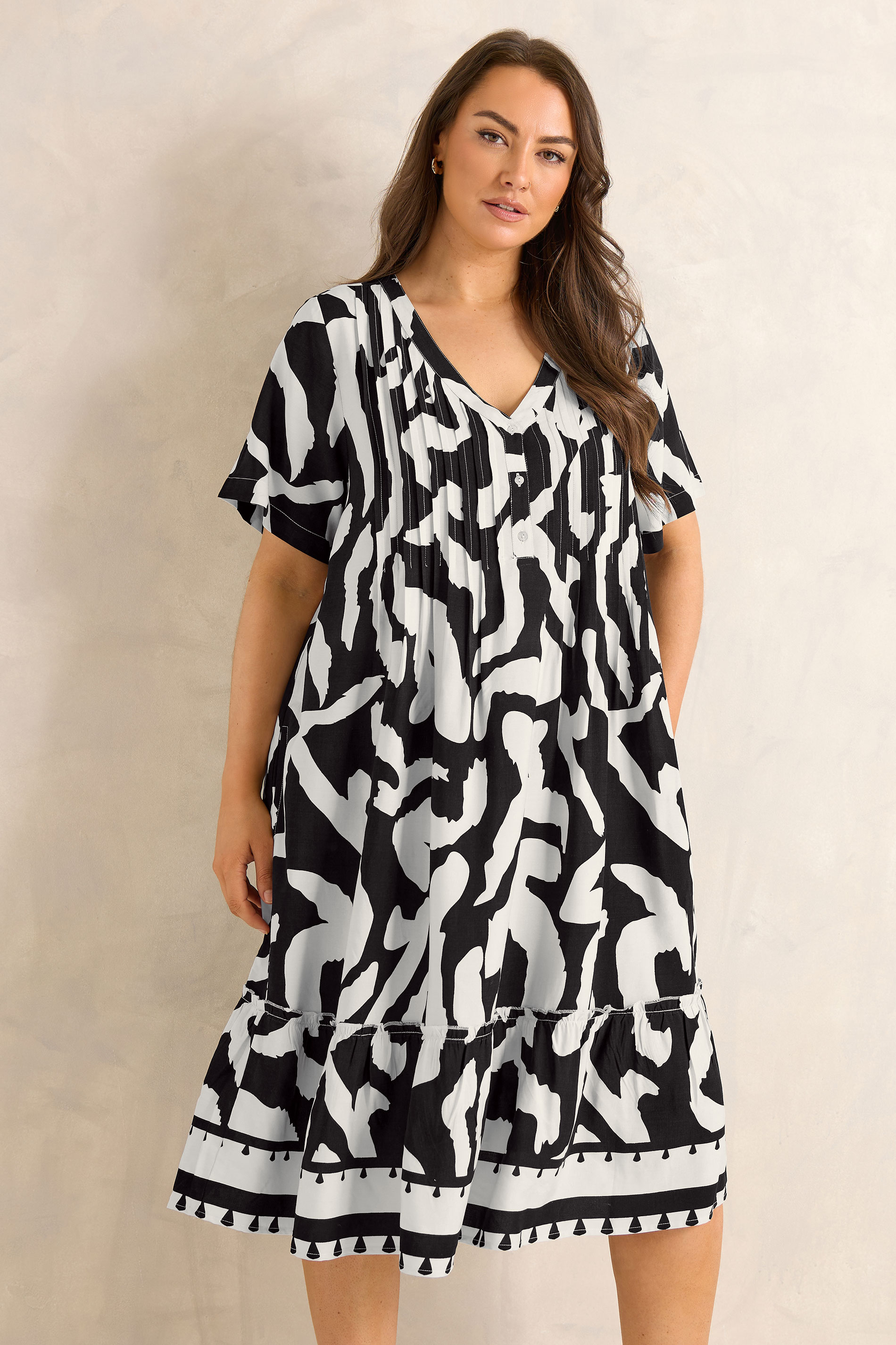 EVANS Plus Size Black Abstract Pintuck Dress | Evans 1