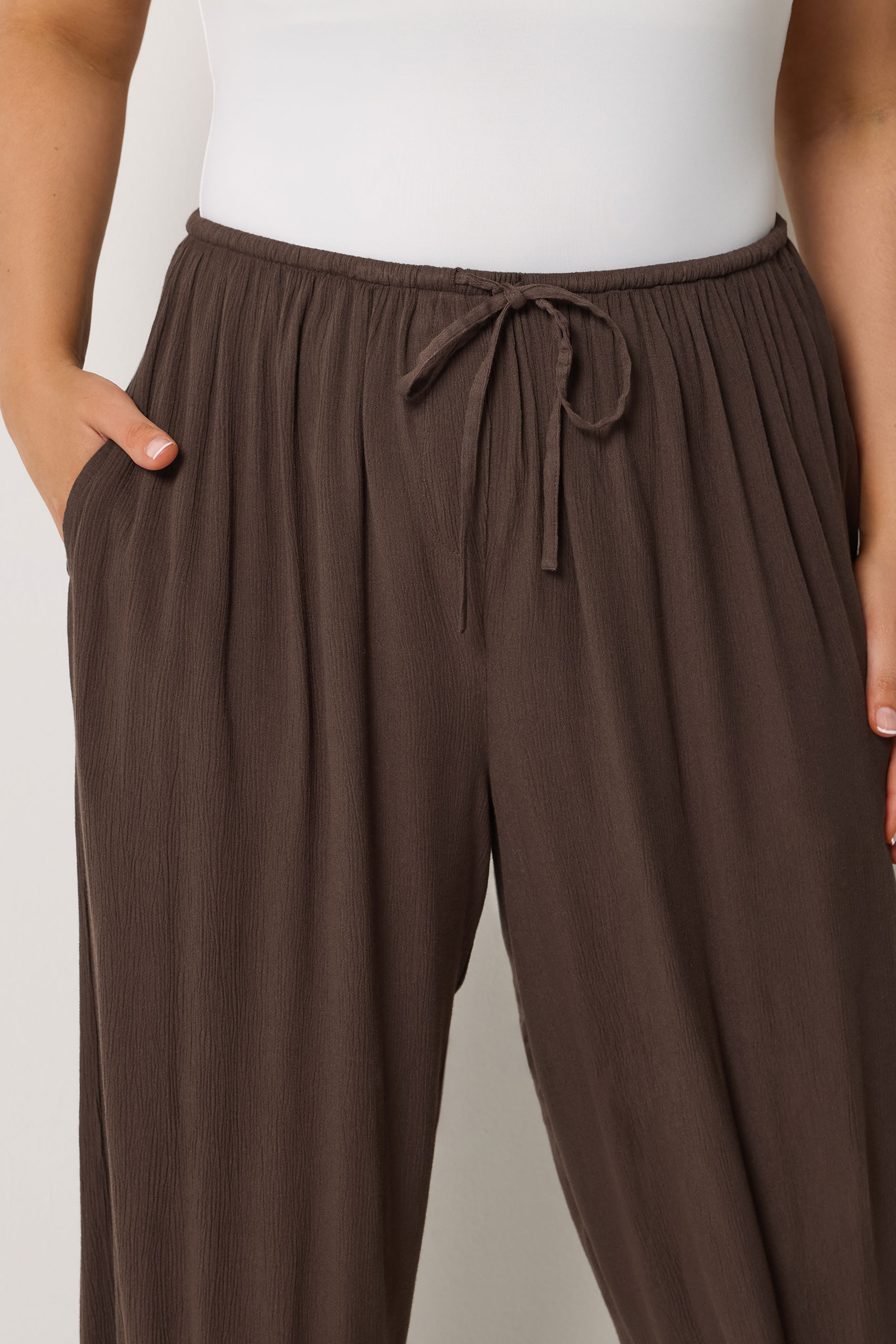 YOURS Plus Size Chocolate Brown Cuffed Balloon Trousers | Yours Clothing 4