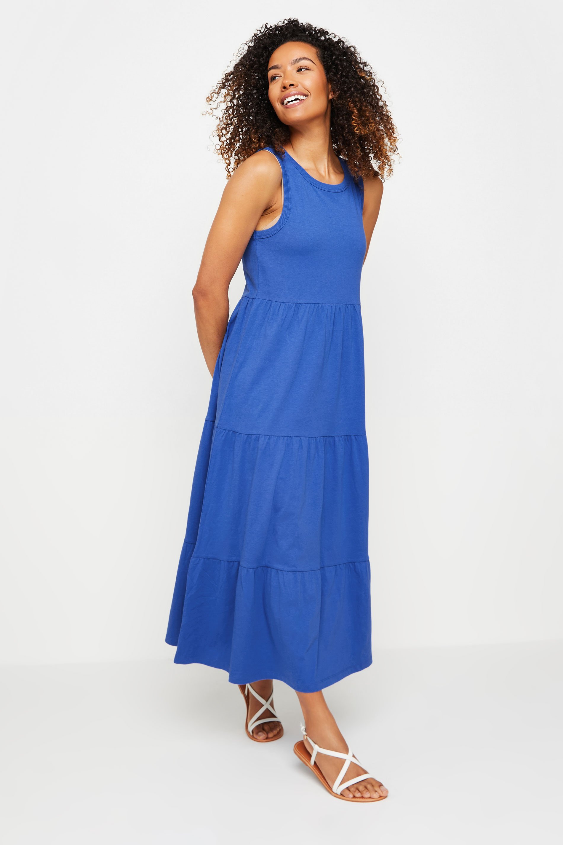 M&Co Cobalt Blue Sleeveless Tiered Cotton Maxi Dress | M&Co 2