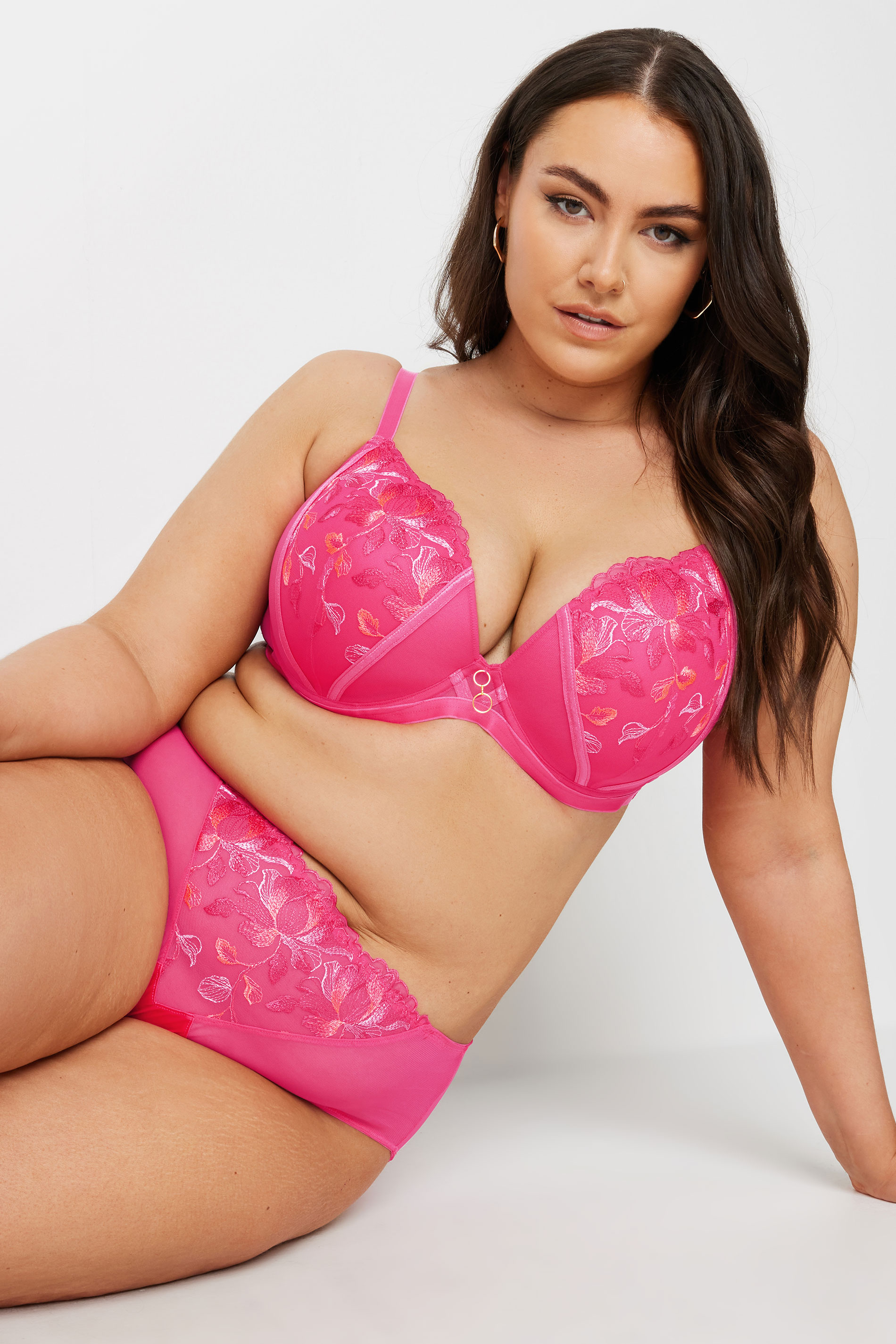 YOURS Plus Size Pink Floral Padded Plunge Bra | Yours Clothing  3