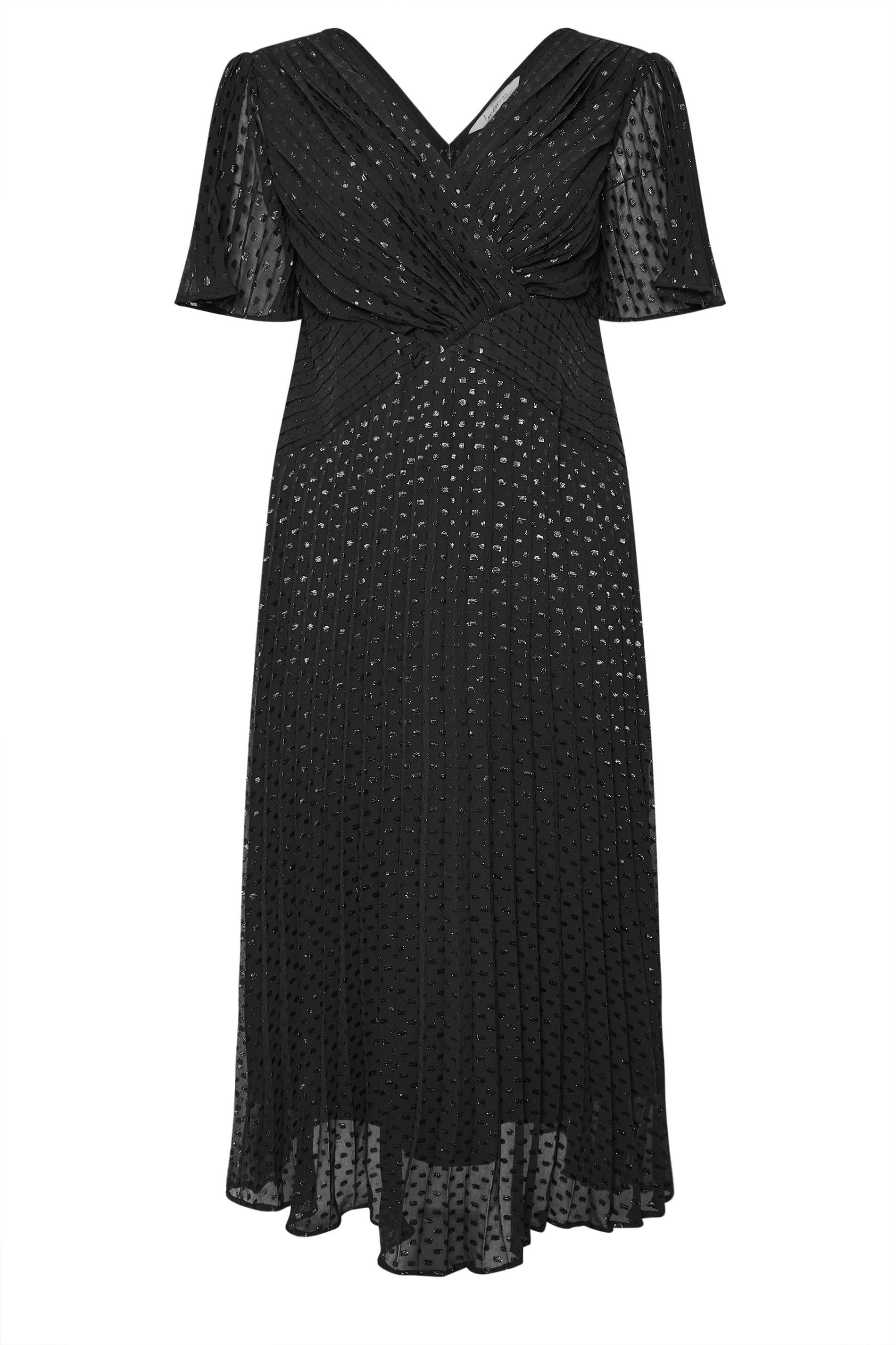 YOURS LONDON Plus Size Black Metallic Dobby Pleated Wrap Dress | Yours Clothing 5