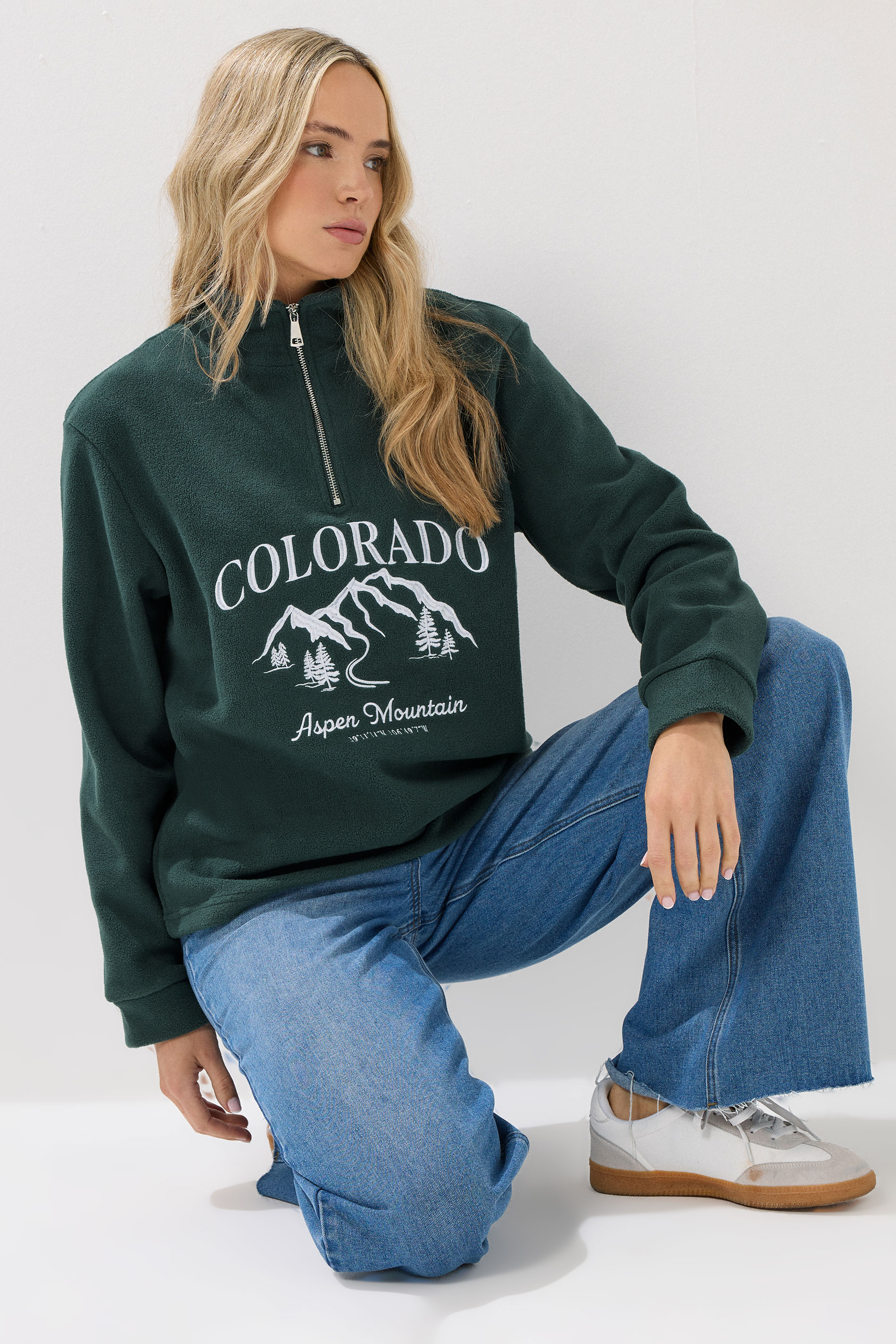 LTS Tall Green Quarter Zip 'Colorado' Embroidered Fleece | Long Tall Sally 3